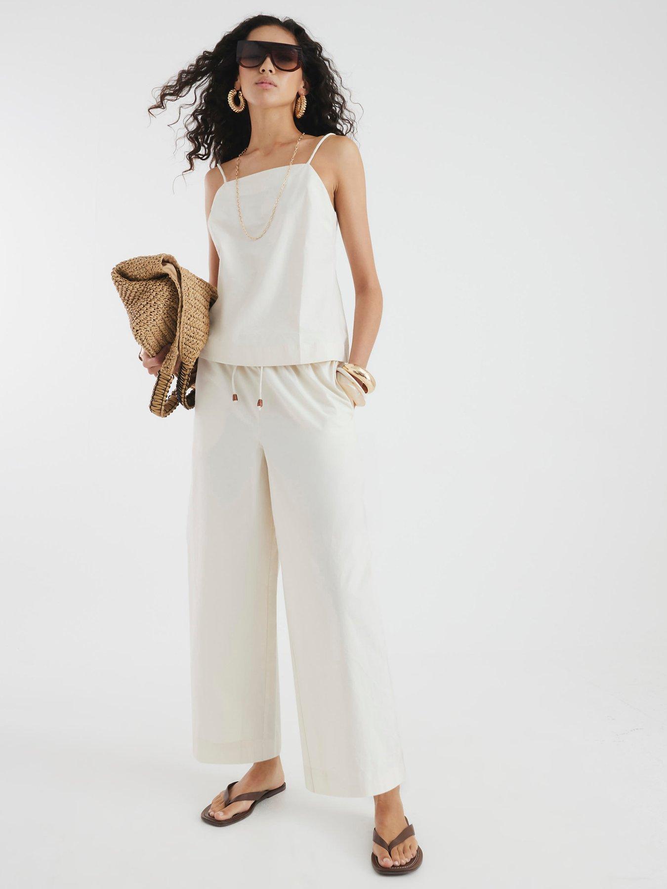 Image 1 of 4 of River Island Poplin Cropped Trousers - Beige
