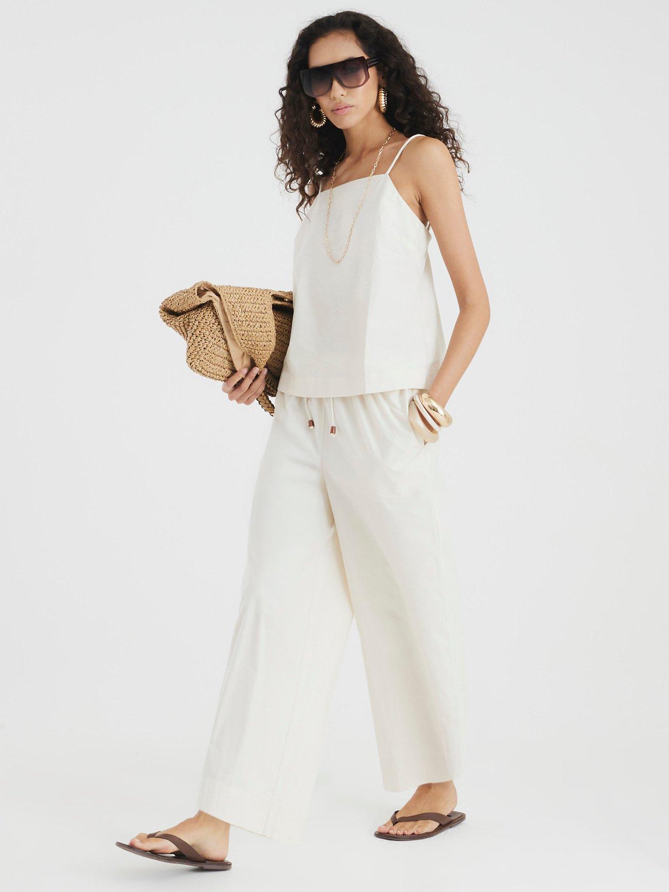 Image 2 of 4 of River Island Poplin Cropped Trousers - Beige