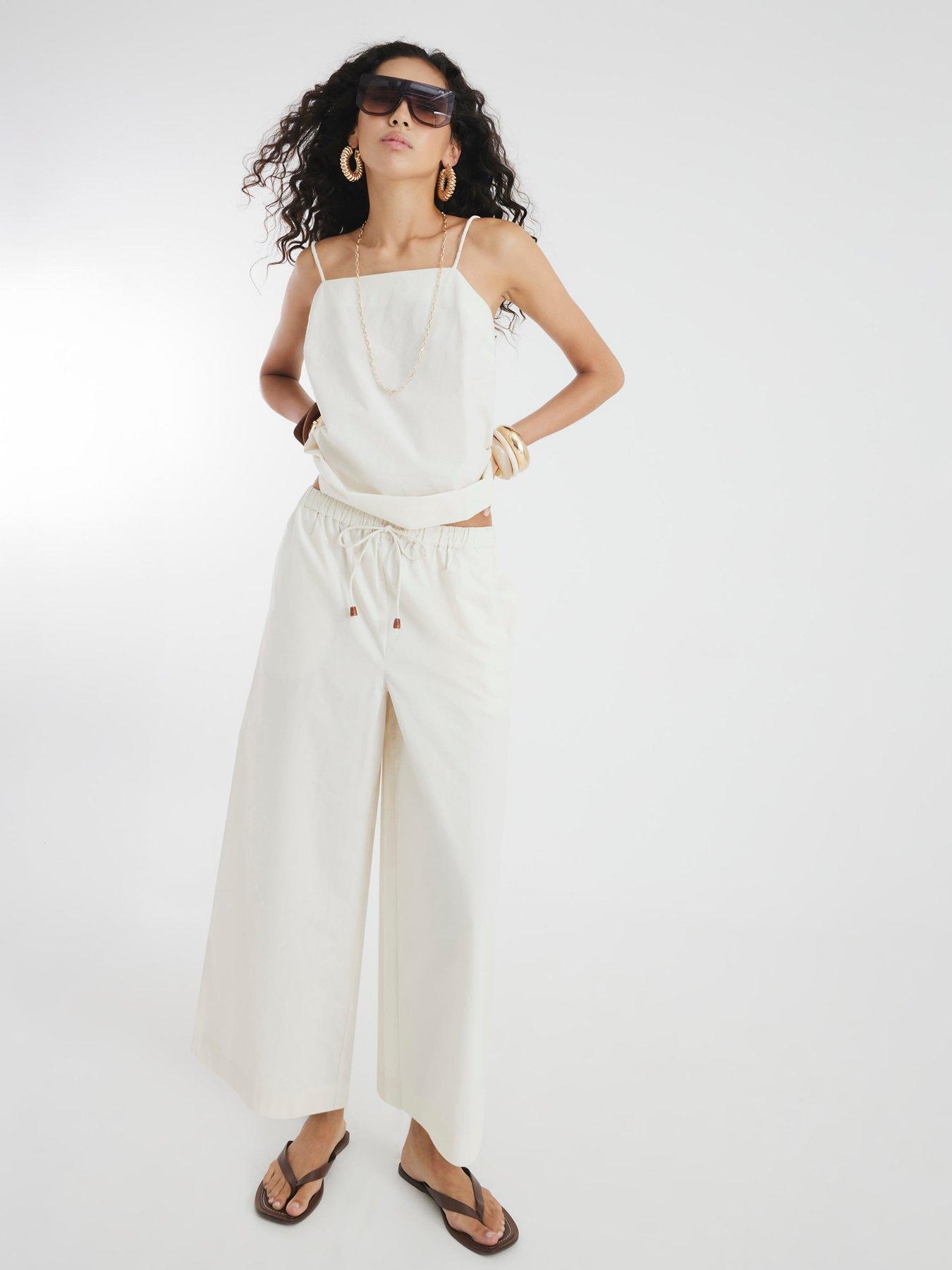 Image 3 of 4 of River Island Poplin Cropped Trousers - Beige