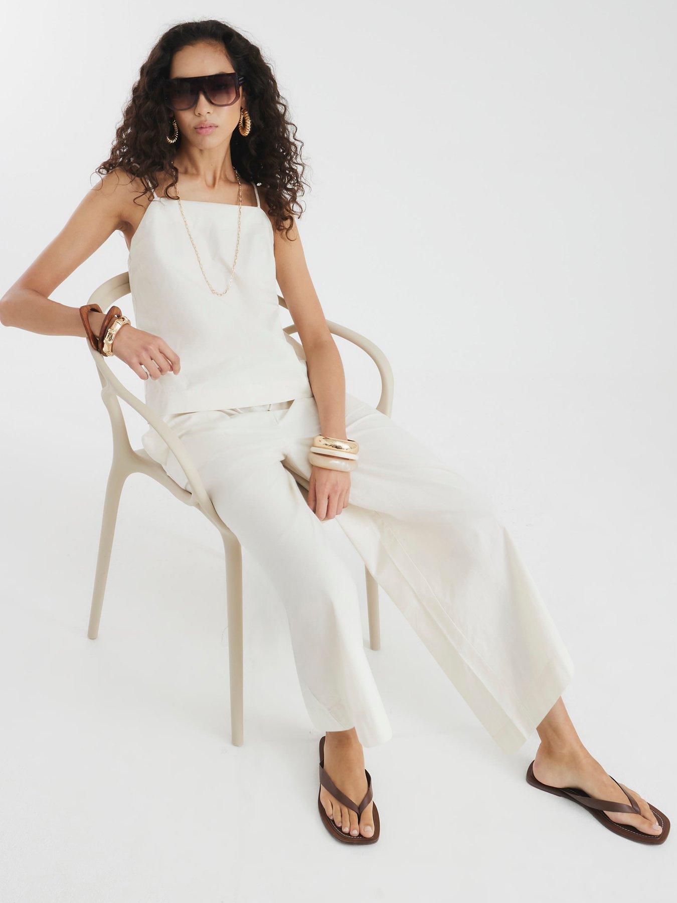 Image 4 of 4 of River Island Poplin Cropped Trousers - Beige