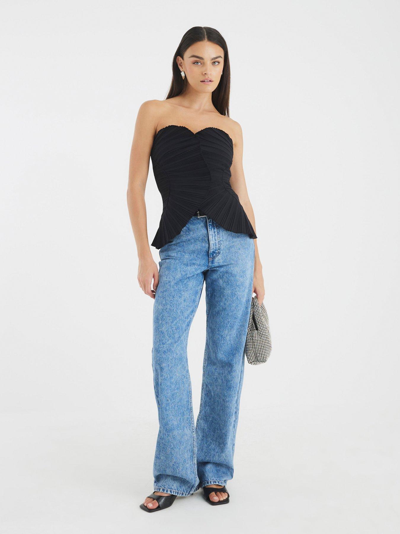 river-island-short-plisse-detail-bandeau-top-blackback