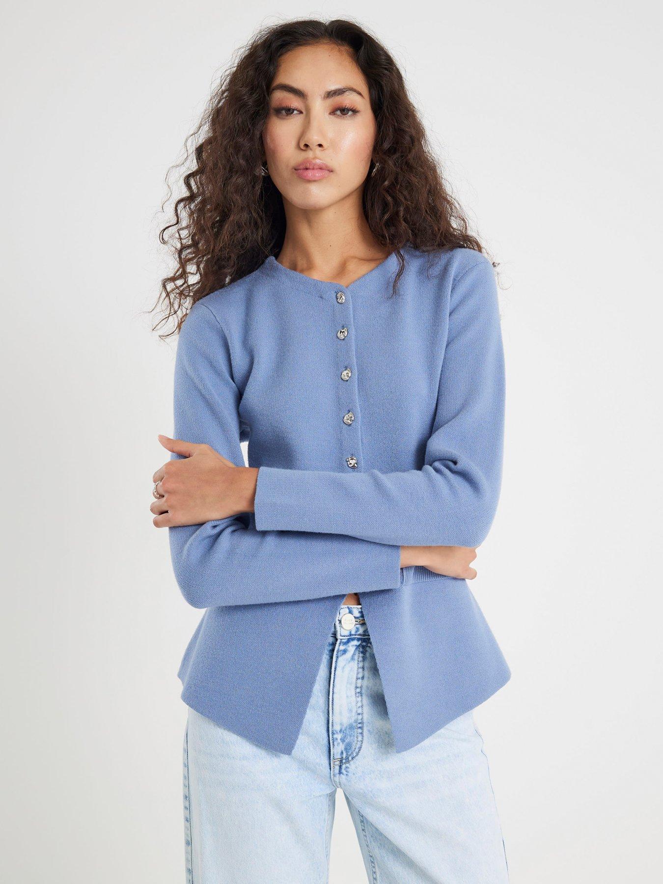 Image 1 of 6 of River Island Button Up Cardigan - Blue
