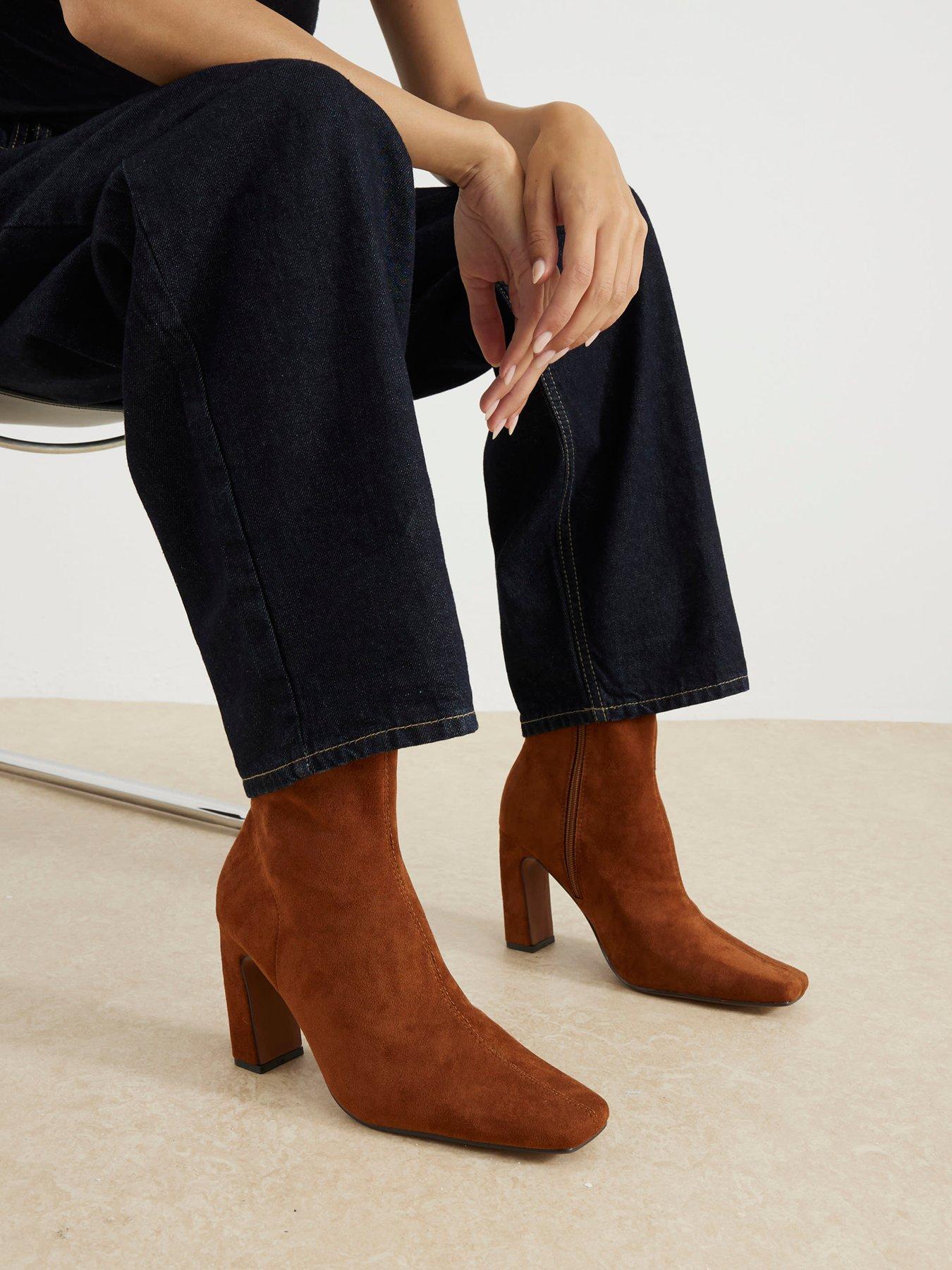 River Island Square Heel Stretch Boots - Brown