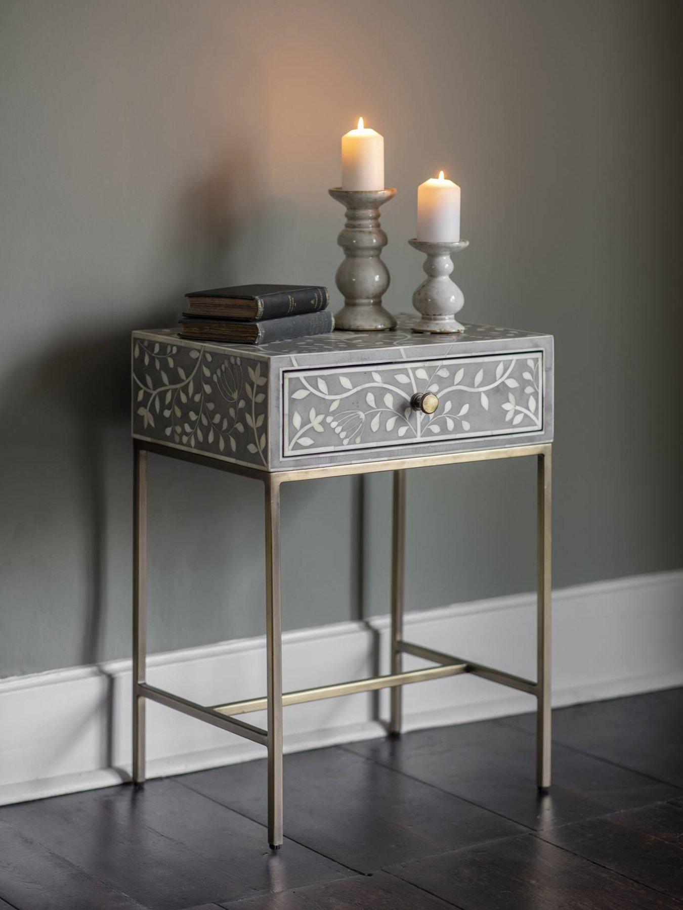 Image 1 of 5 of Laura Ashley Grey Epsley Side Table With Drawer