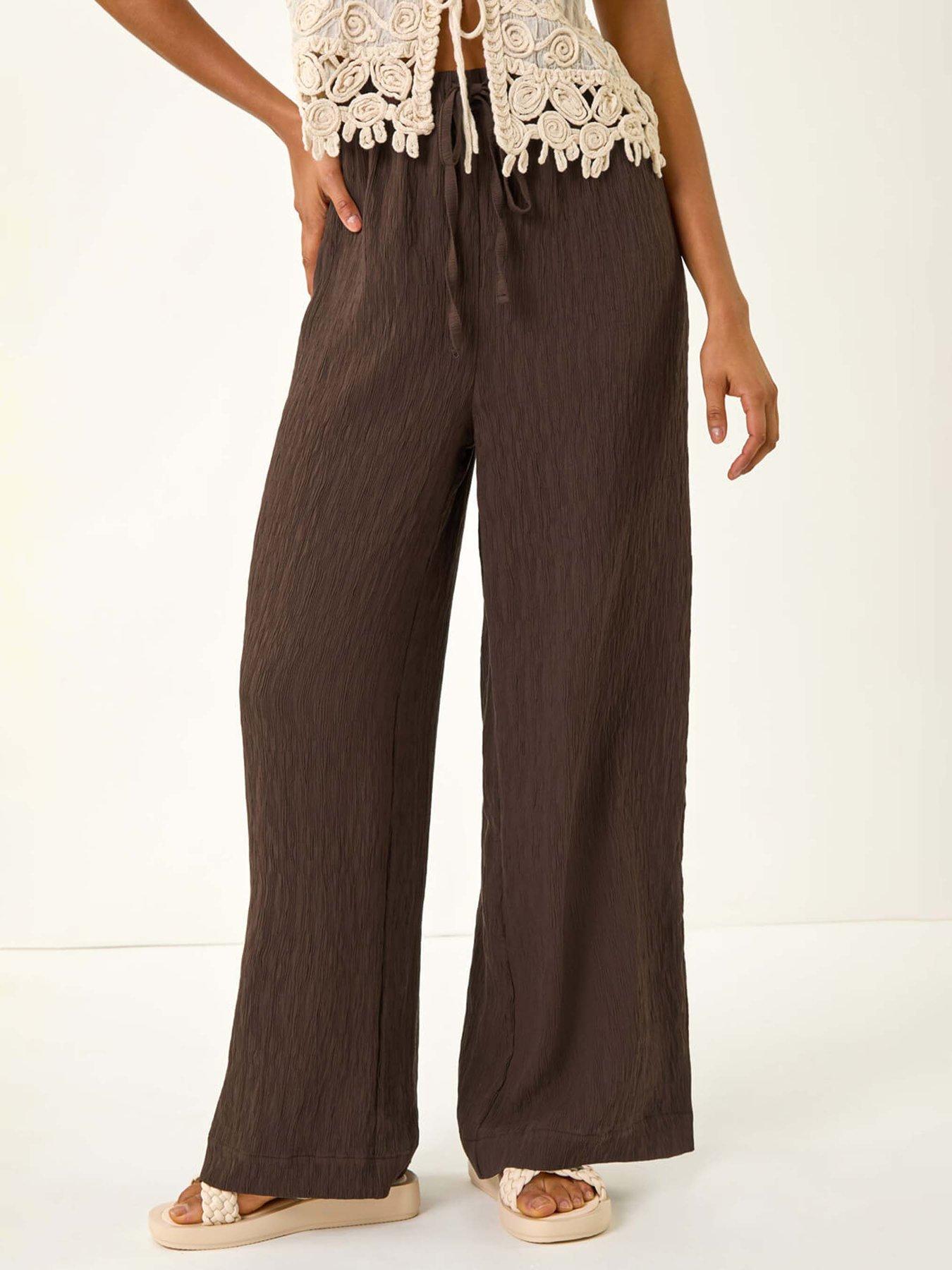 roman-dusk-textured-elastic-waist-trousers-brownfront