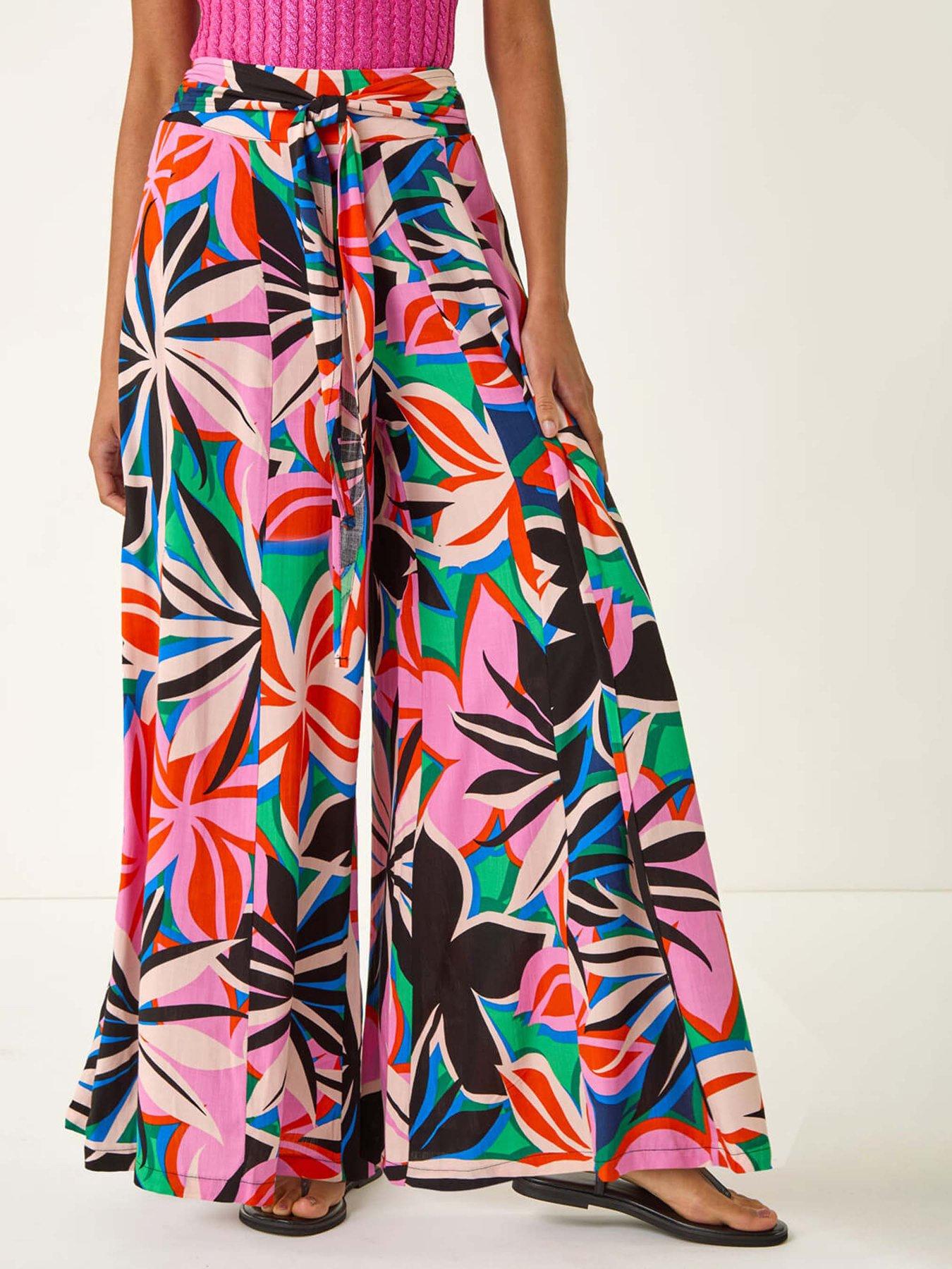 Roman Abstract Print Pocket Palazzo Trouser - Pink