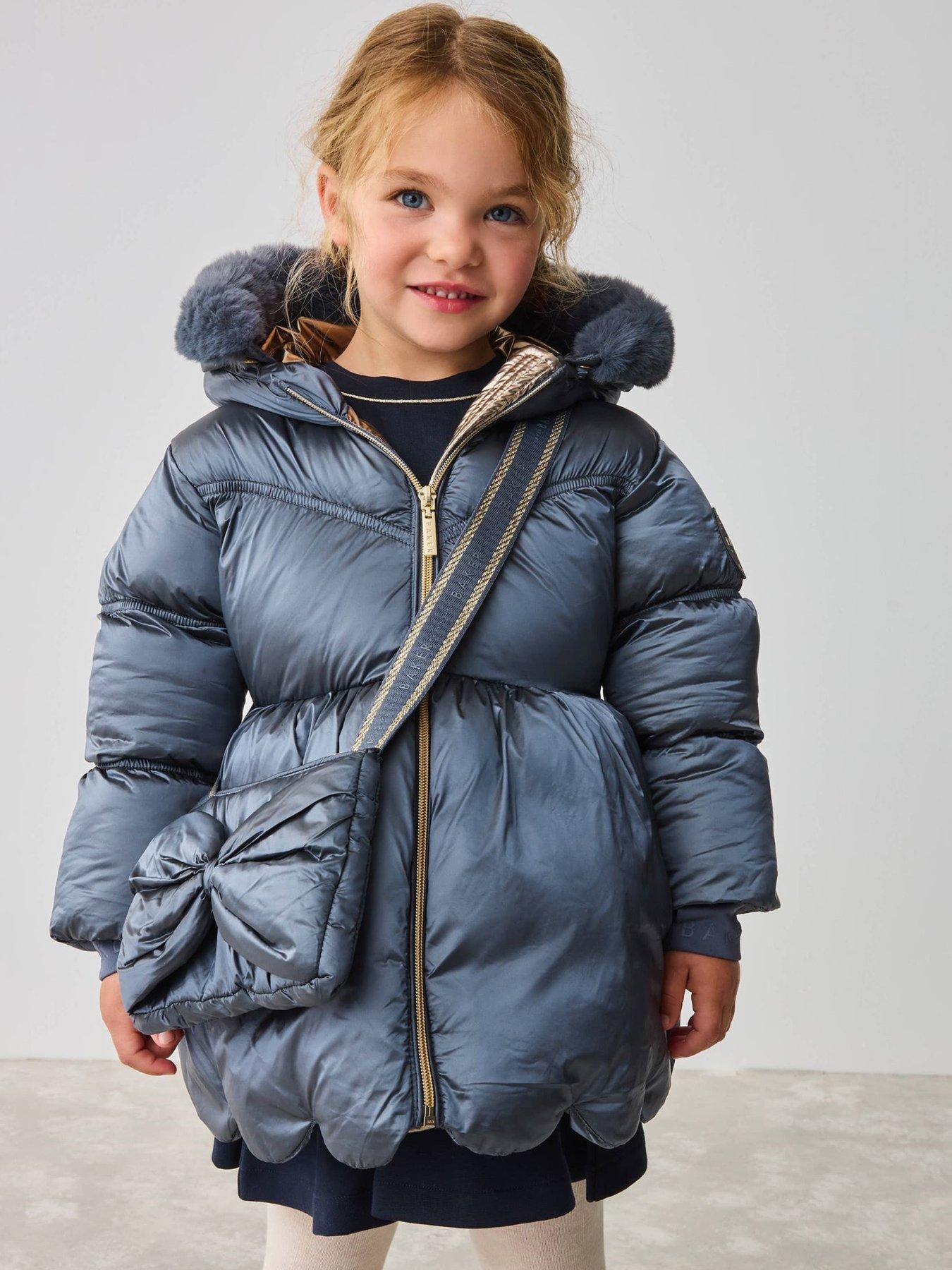 Ted Baker Younger Girls Scallop Coat With Bag - Navy