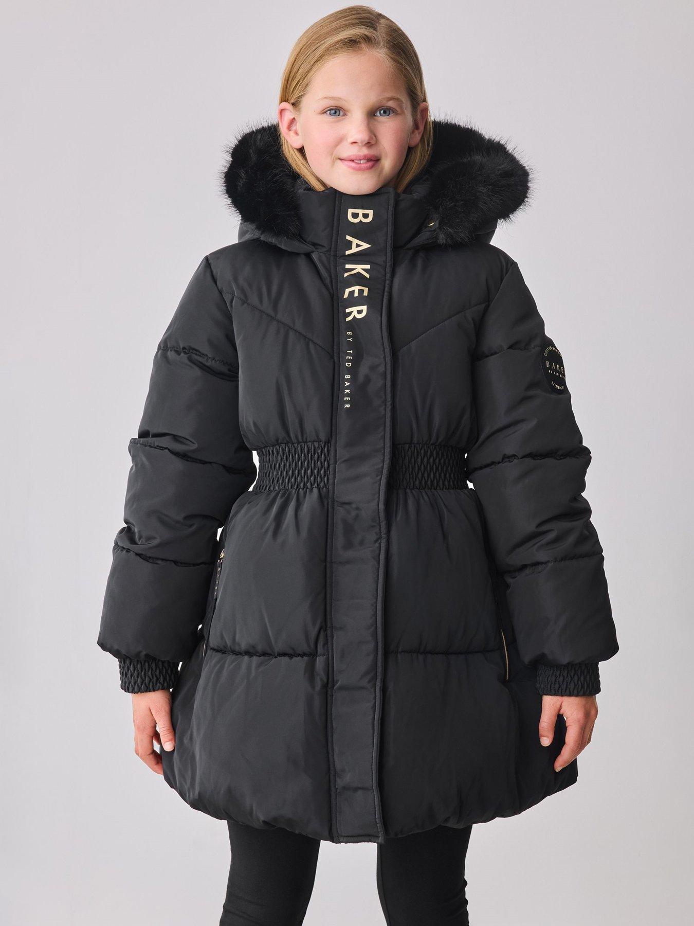 Image 1 of 6 of Ted Baker Girls Shower Resistant Skirted Padded Coat - Black