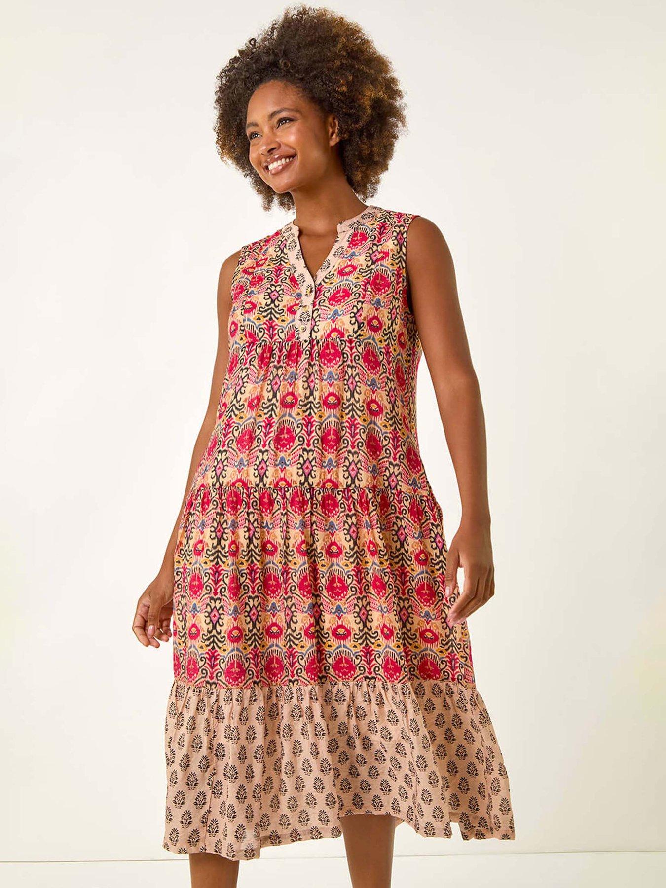 roman-border-print-smock-dress-redback