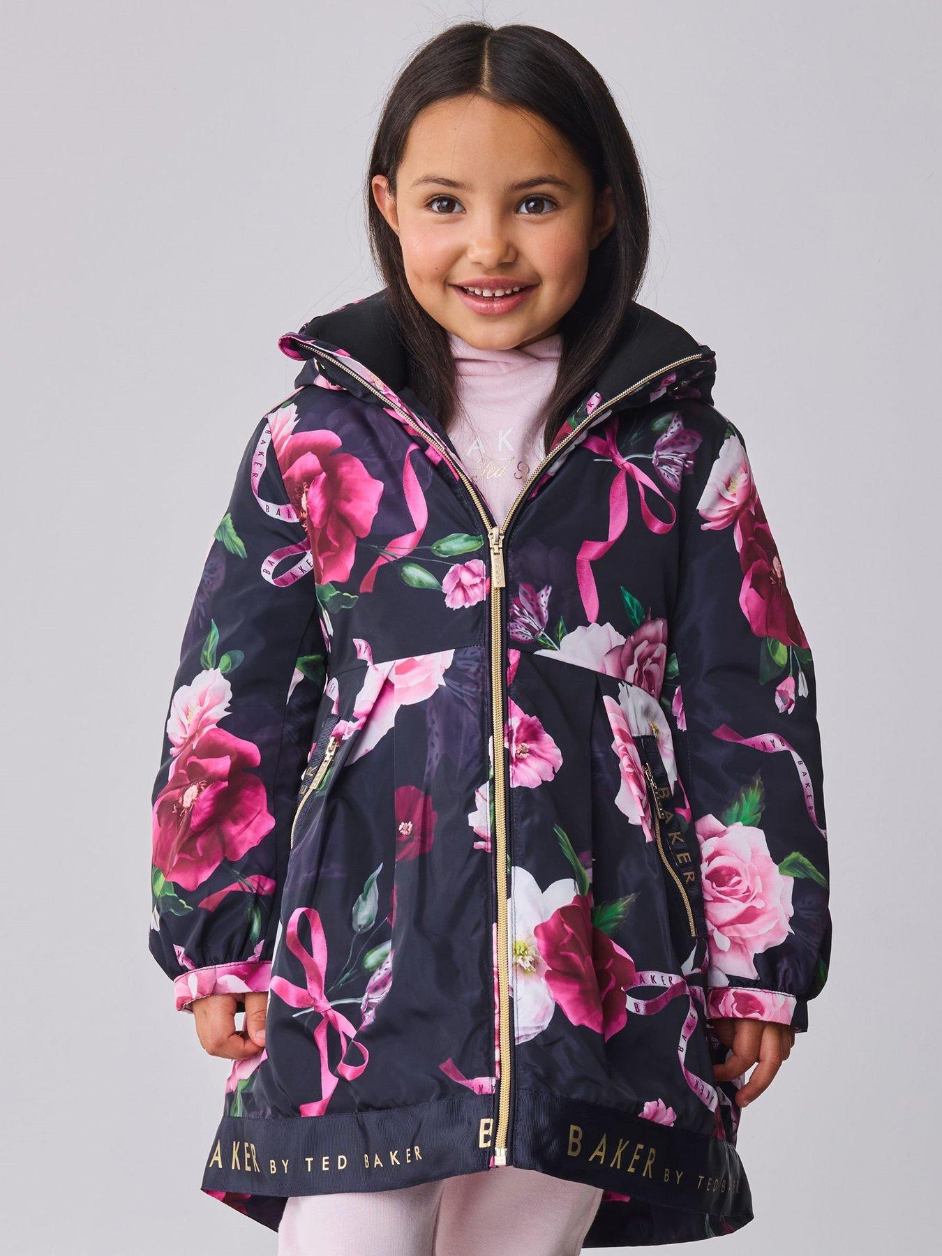 Ted Baker Girls Printed Floral Coat - Navy