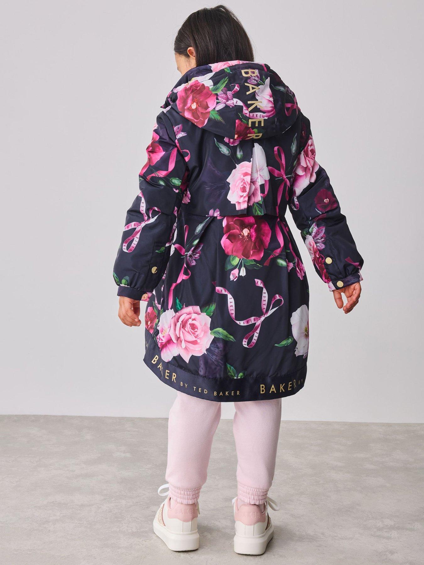 Image 2 of 6 of Ted Baker Girls Printed Floral Coat - Navy