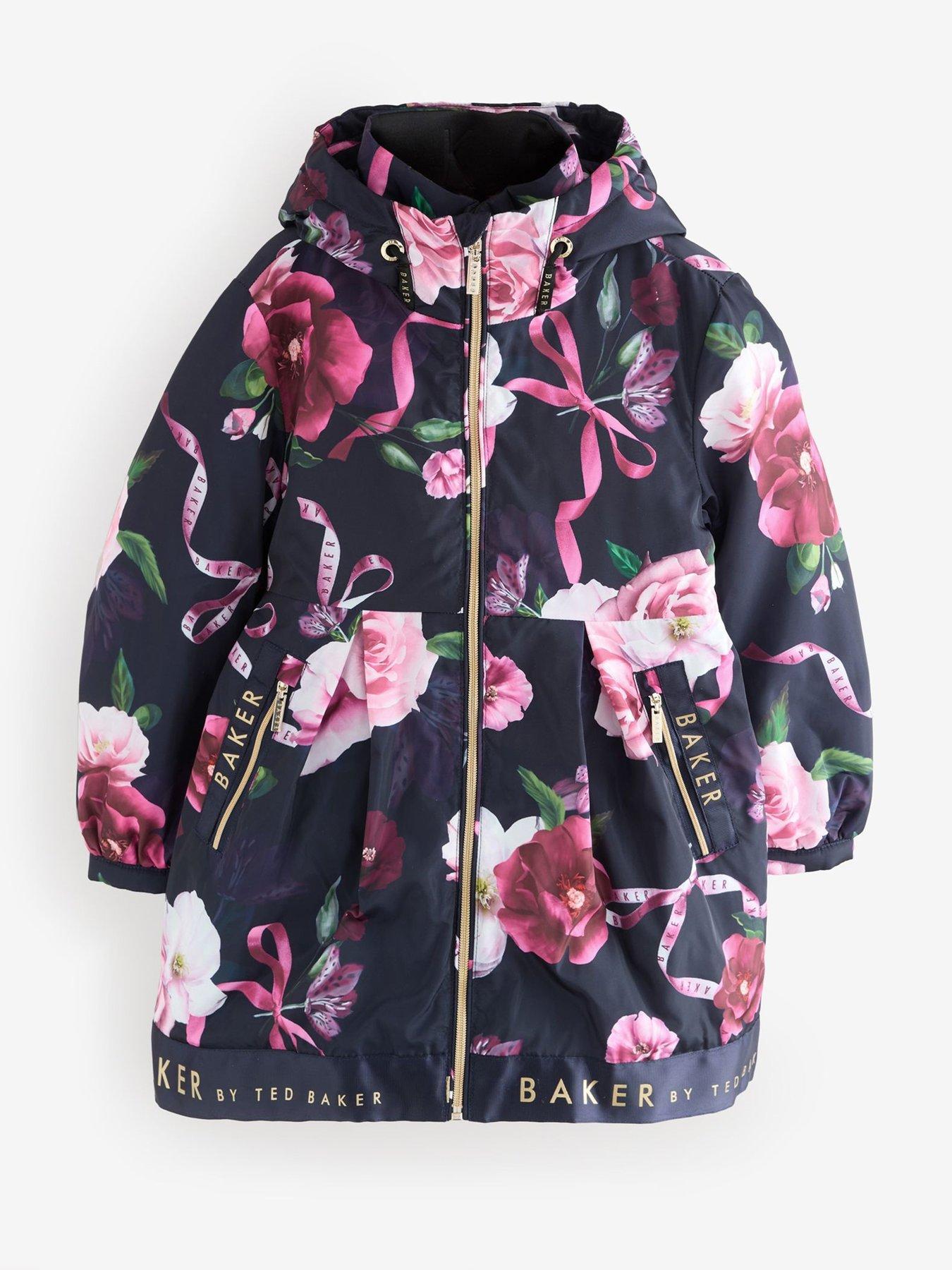 Image 6 of 6 of Ted Baker Girls Printed Floral Coat - Navy