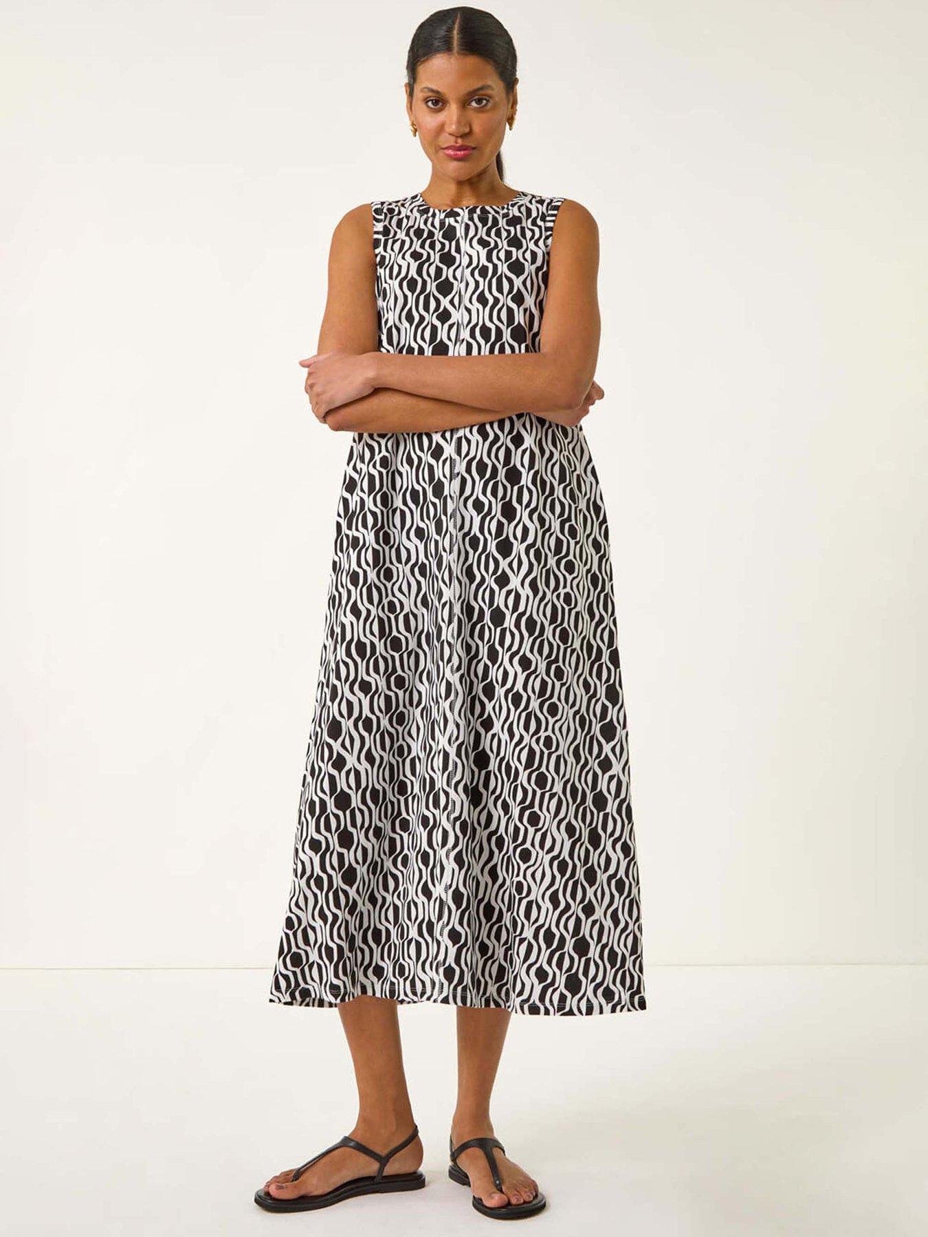Image 1 of 5 of Roman Geo Print Pocket Midi Dress - Black
