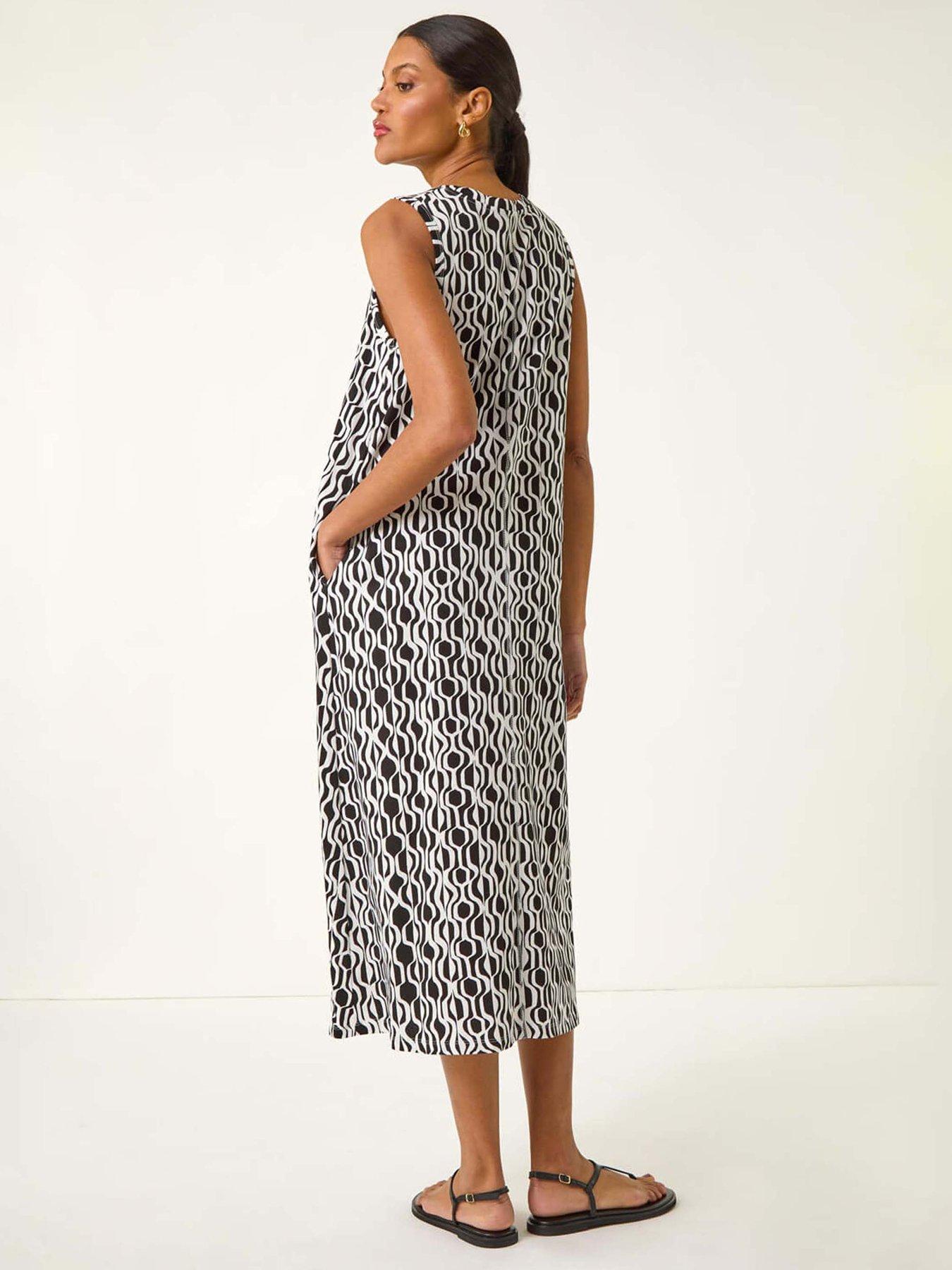 Image 2 of 5 of Roman Geo Print Pocket Midi Dress - Black