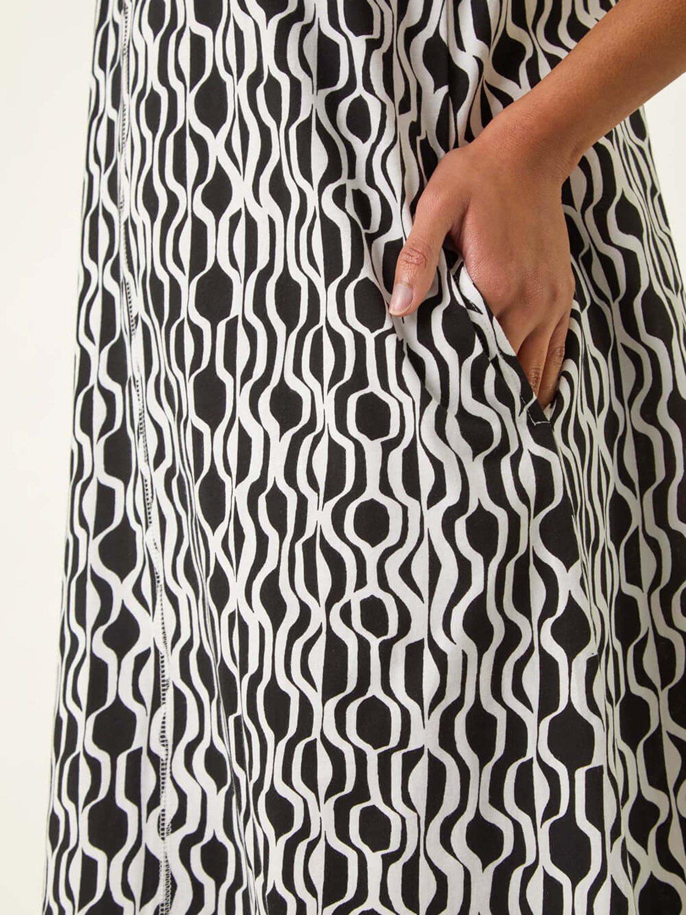Image 5 of 5 of Roman Geo Print Pocket Midi Dress - Black