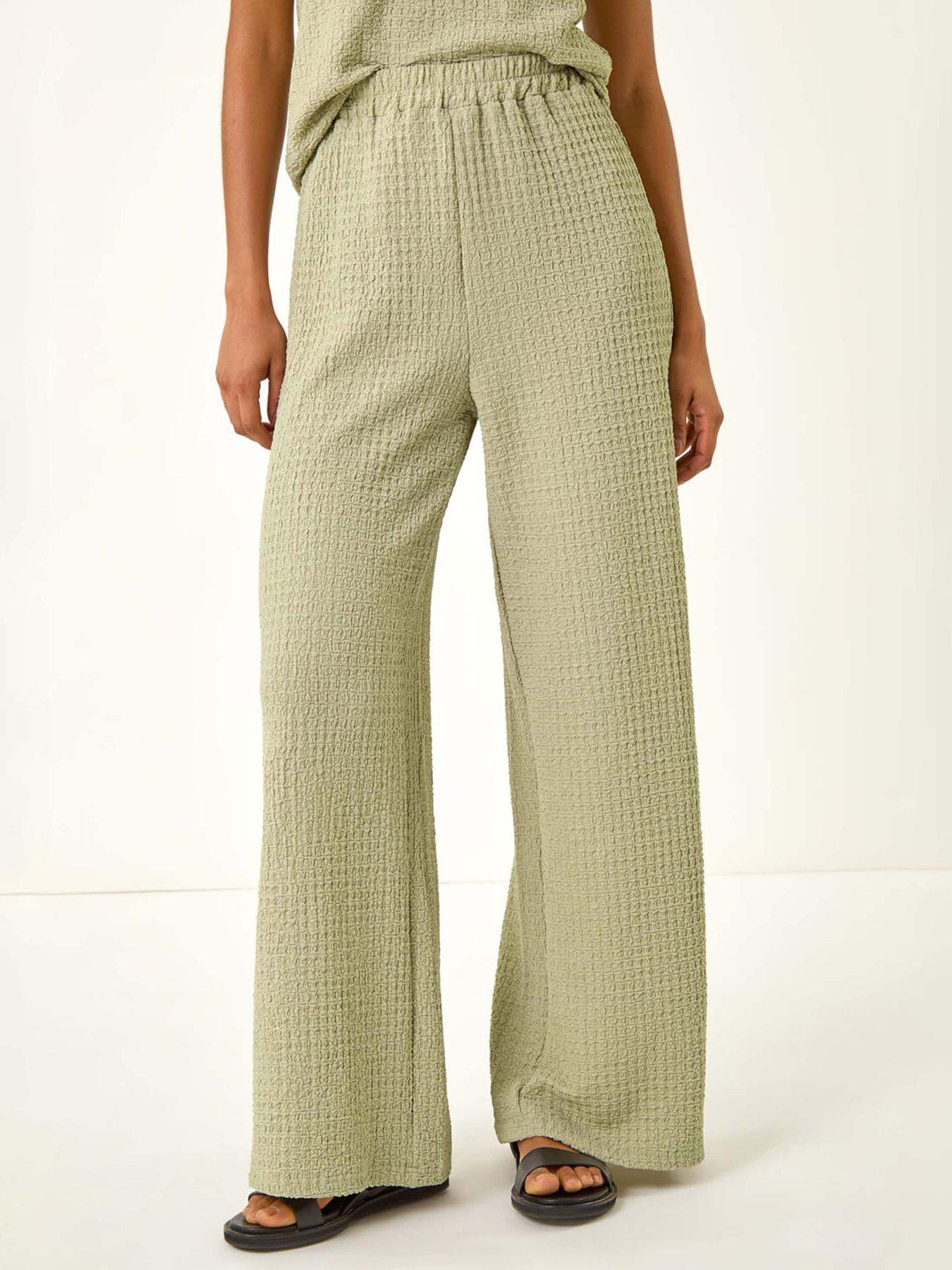 Roman Dusk Textured Wide Leg Stretch Trouser - Beige