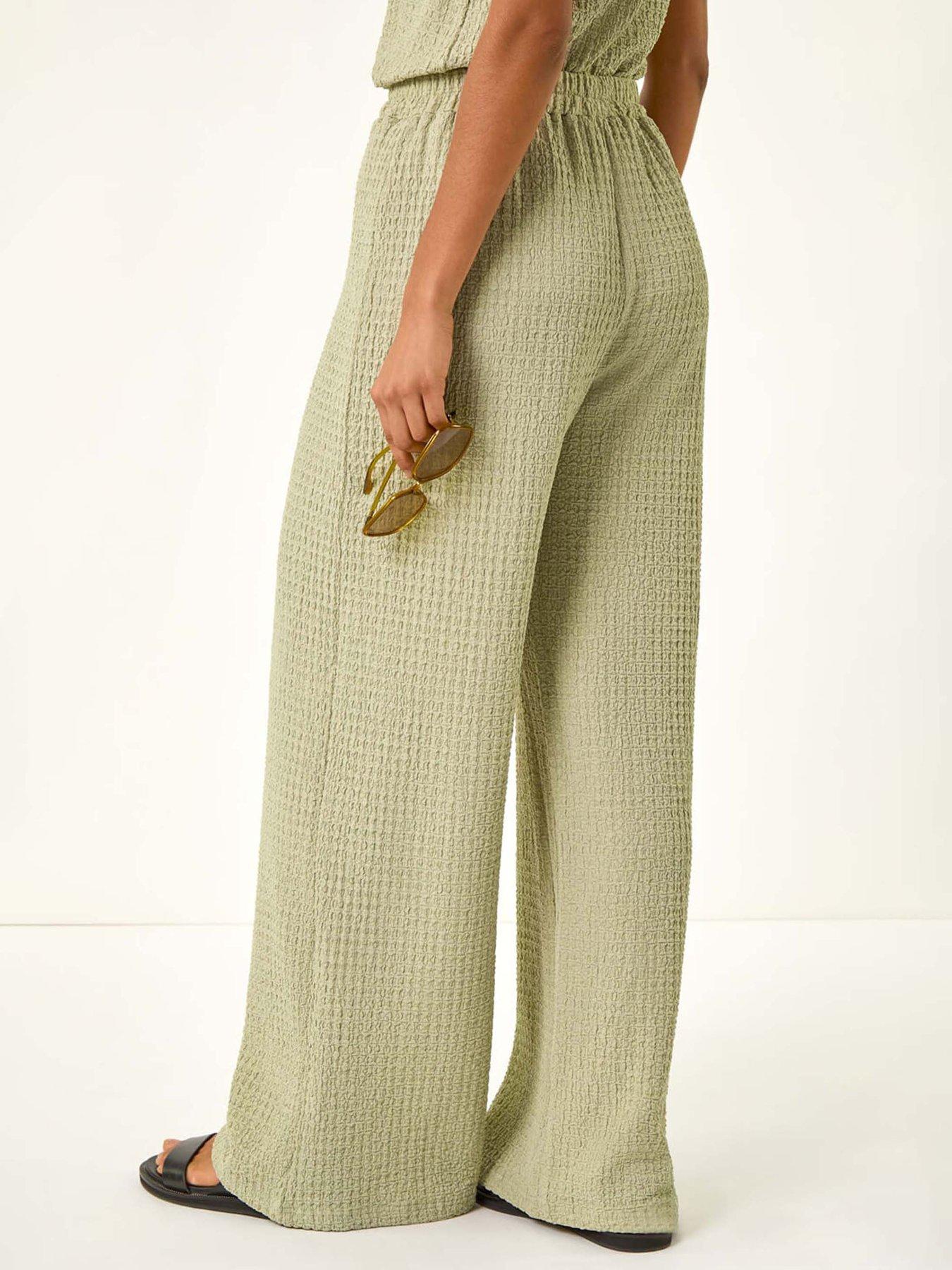 Image 2 of 5 of Roman Dusk Textured Wide Leg Stretch Trouser - Beige