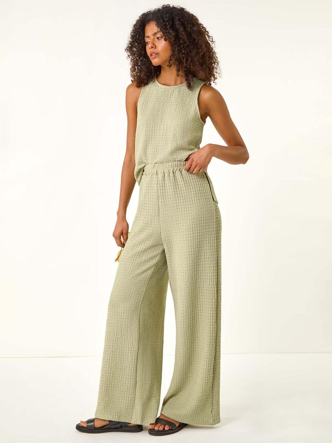 Image 3 of 5 of Roman Dusk Textured Wide Leg Stretch Trouser - Beige