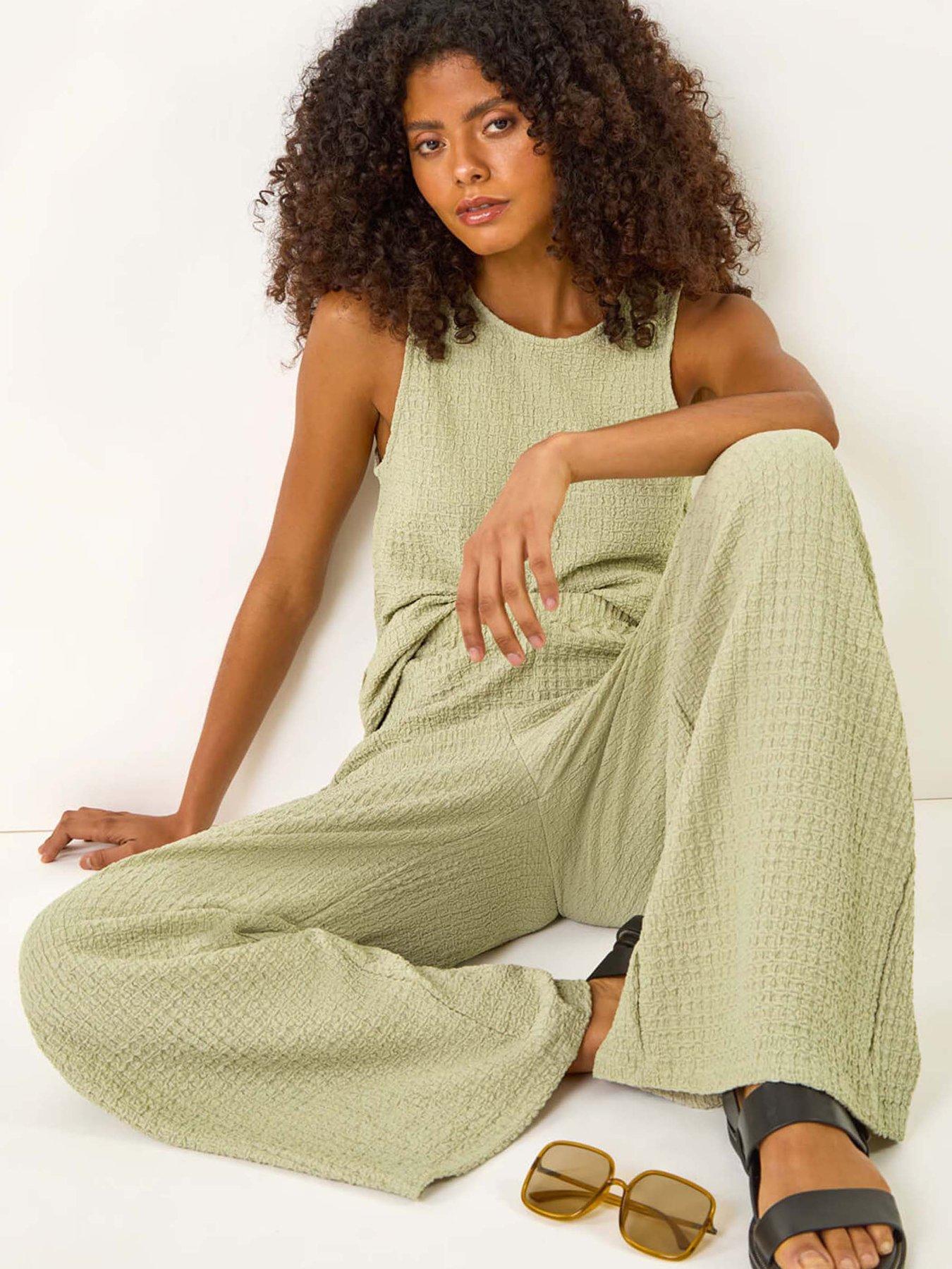 Image 4 of 5 of Roman Dusk Textured Wide Leg Stretch Trouser - Beige