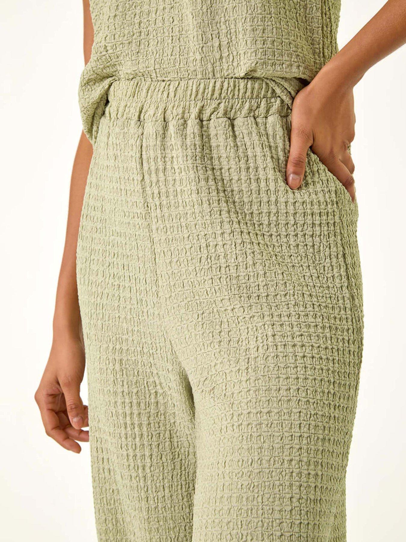 Image 5 of 5 of Roman Dusk Textured Wide Leg Stretch Trouser - Beige