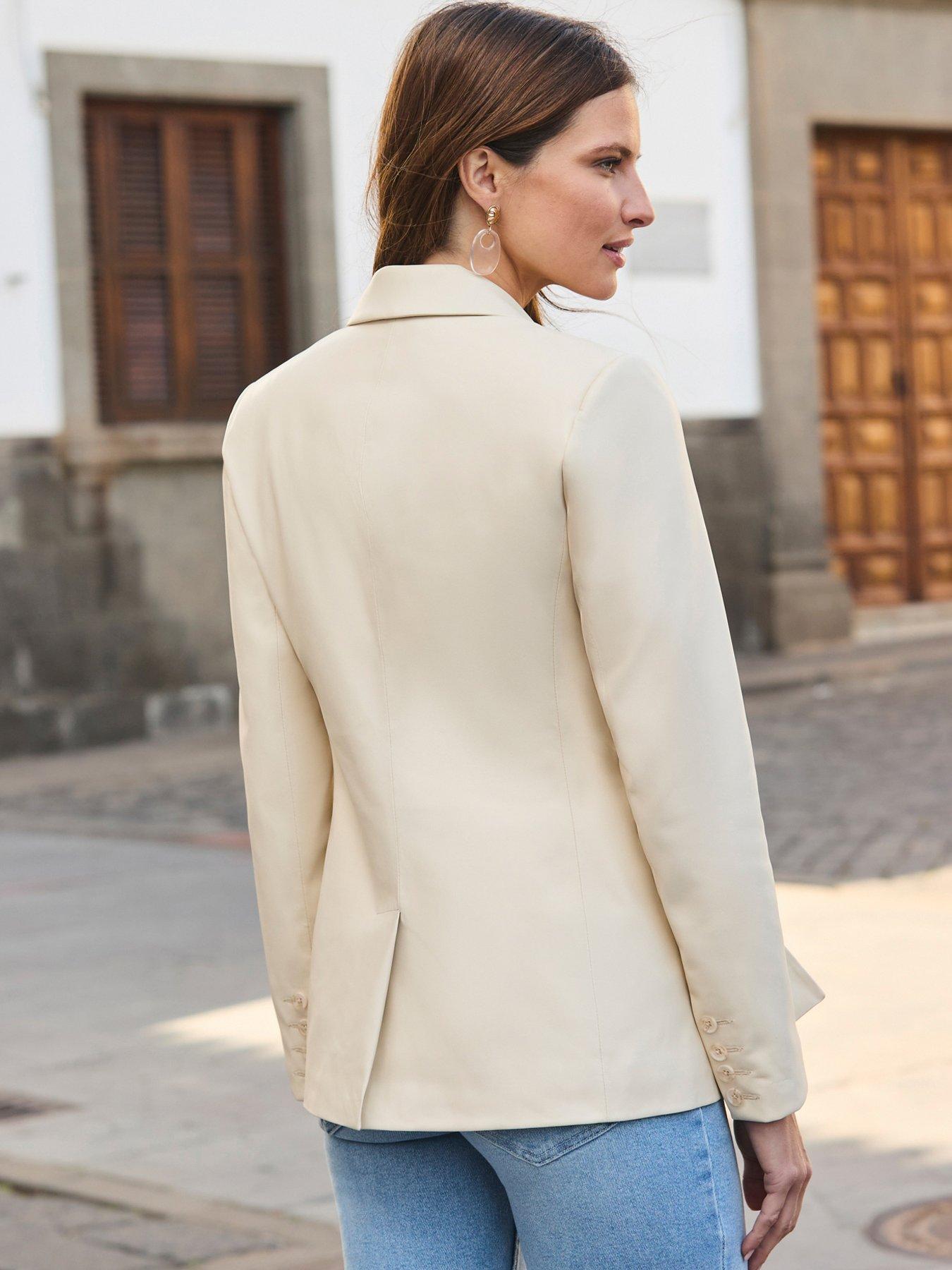 Image 2 of 6 of Sosandar Single Breasted Leather Look Blazer - Ecru