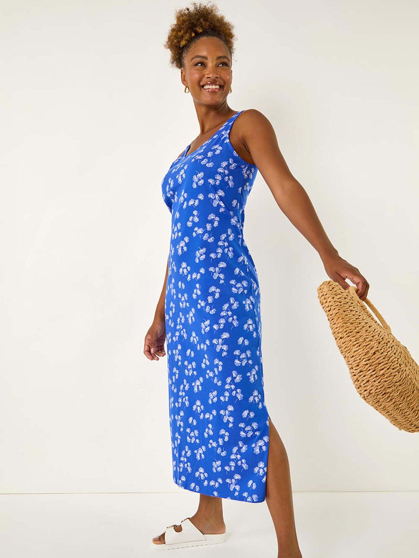 Image 1 of 5 of Roman Dandelion Print Midi Dress - Blue