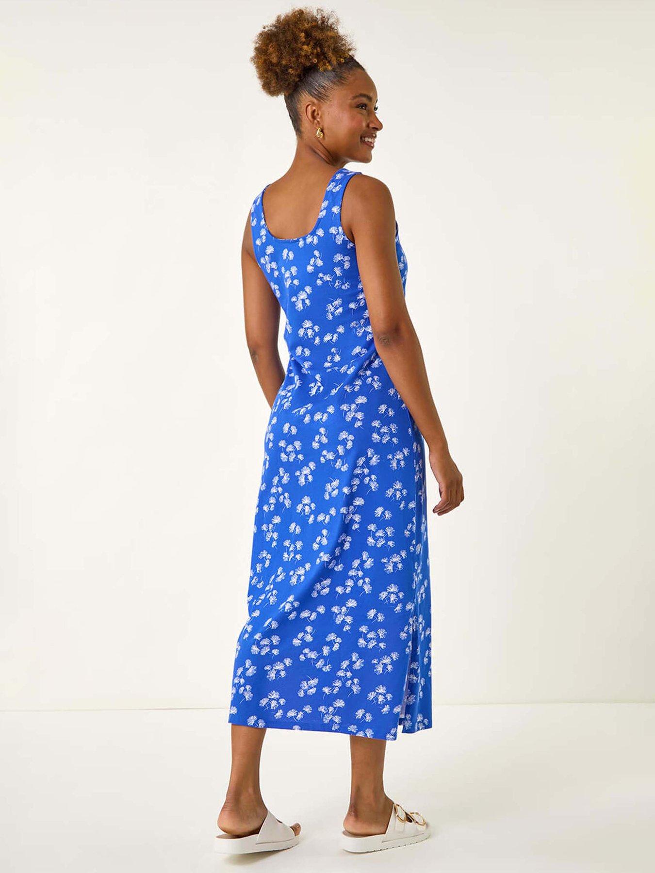 Image 2 of 5 of Roman Dandelion Print Midi Dress - Blue