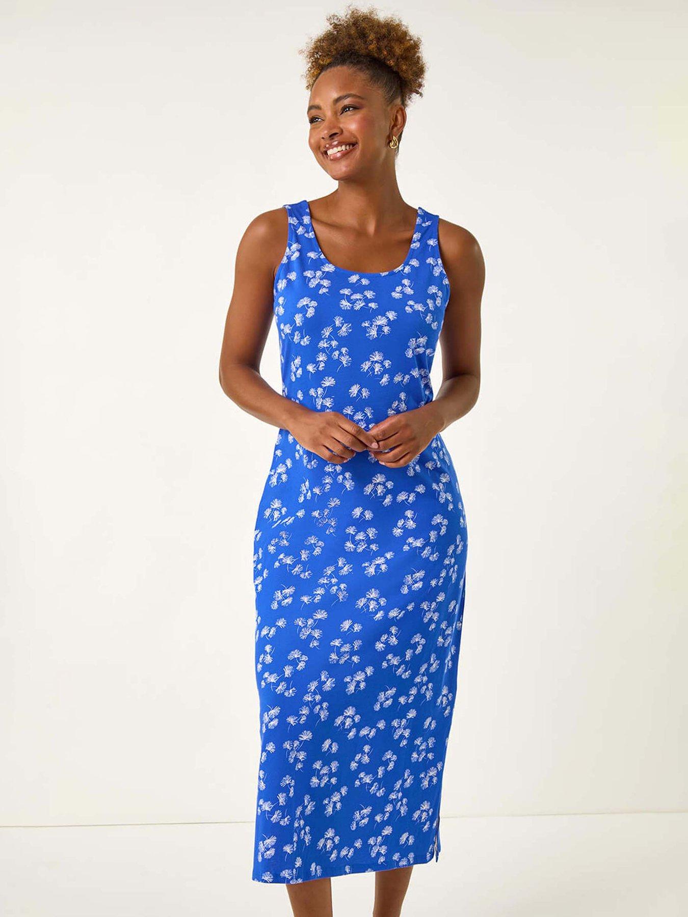 Image 3 of 5 of Roman Dandelion Print Midi Dress - Blue