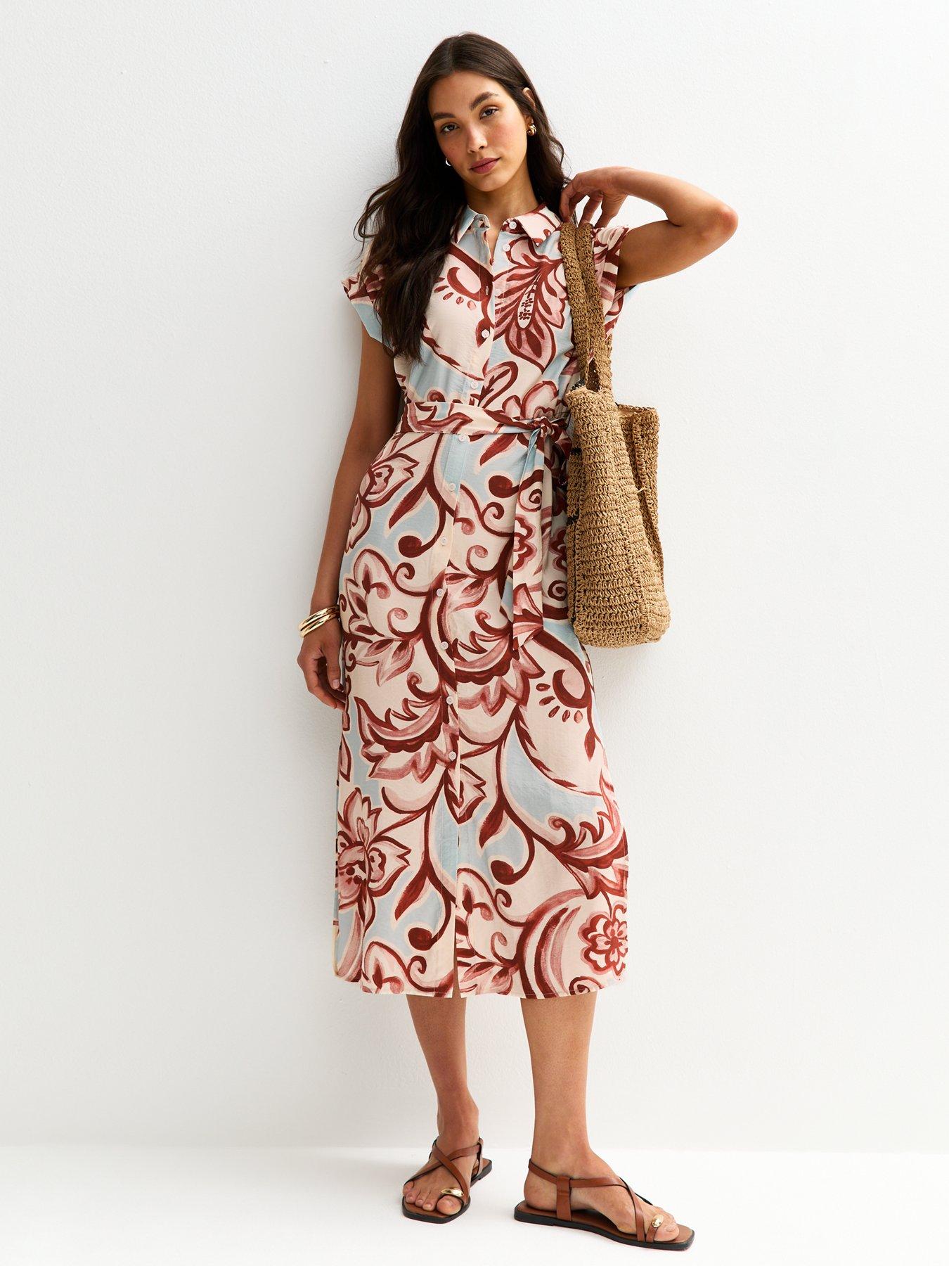 New Look Paisley Print Short Sleeve Midi Shirt Dress - Cream