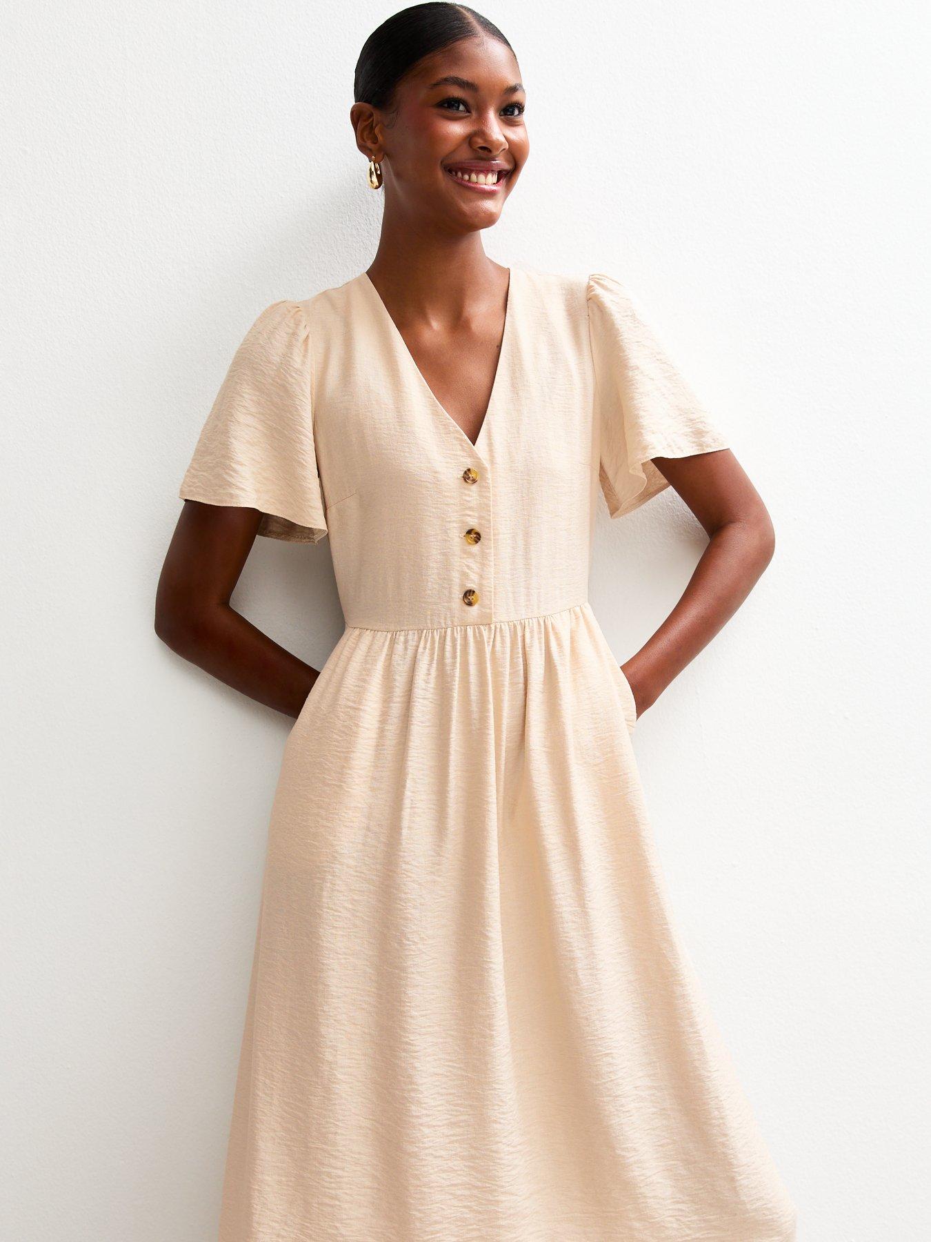 new-look-light-yellow-flutter-sleeve-v-neck-midi-dressback