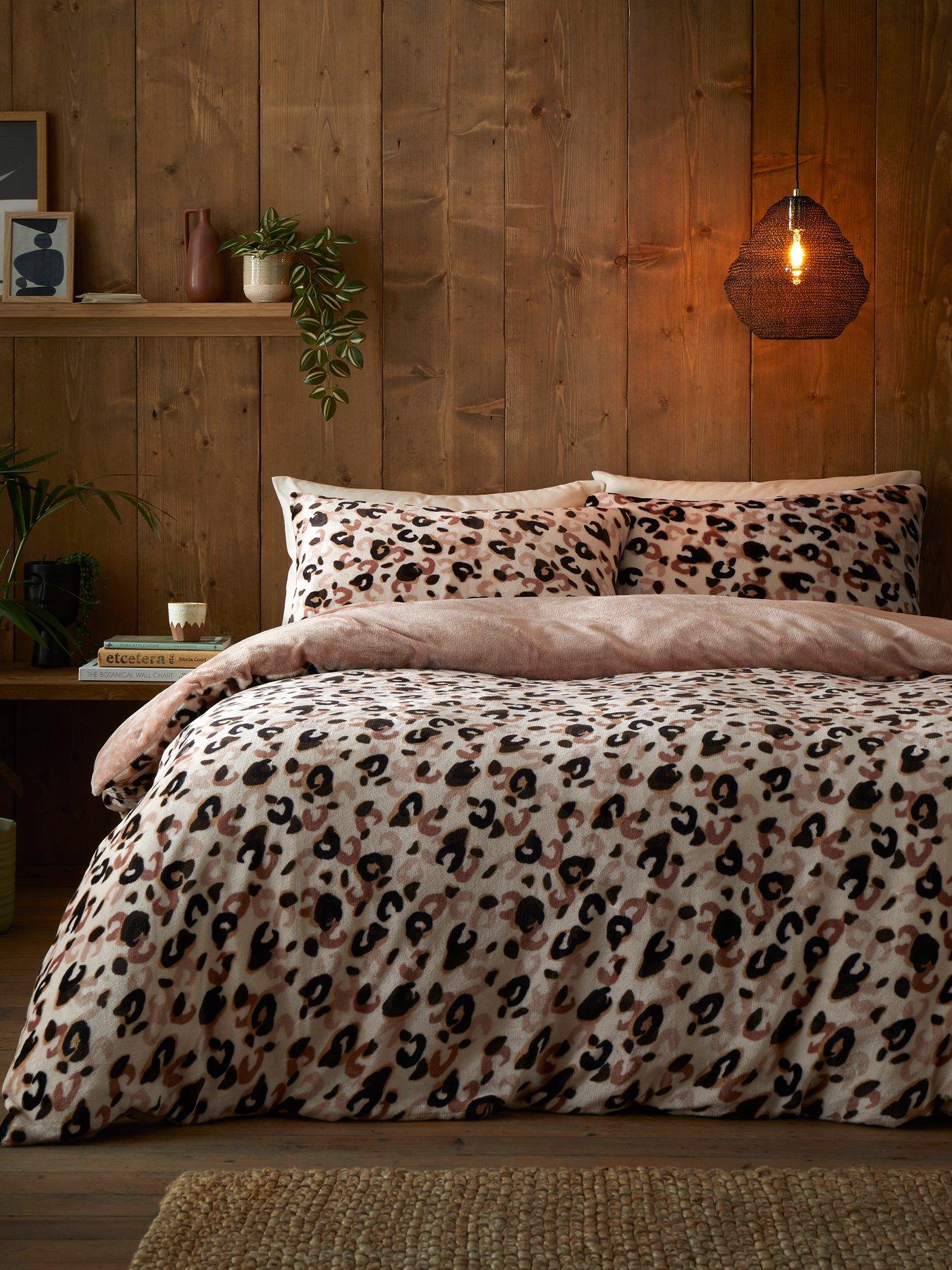 Image 1 of 3 of Fusion Cosy Leopard -sherpa Reverse Double Duvet Cover Set