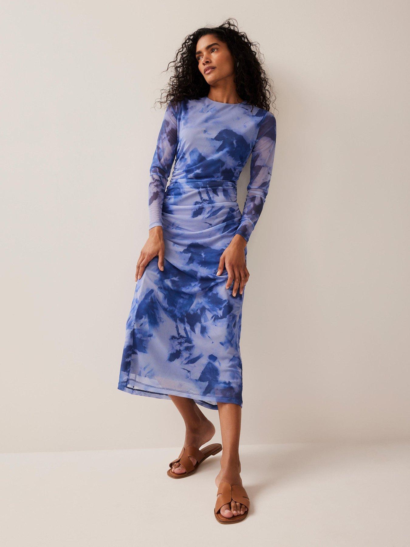 Mint Velvet Abstract Print Mesh Midi Dress - Blue