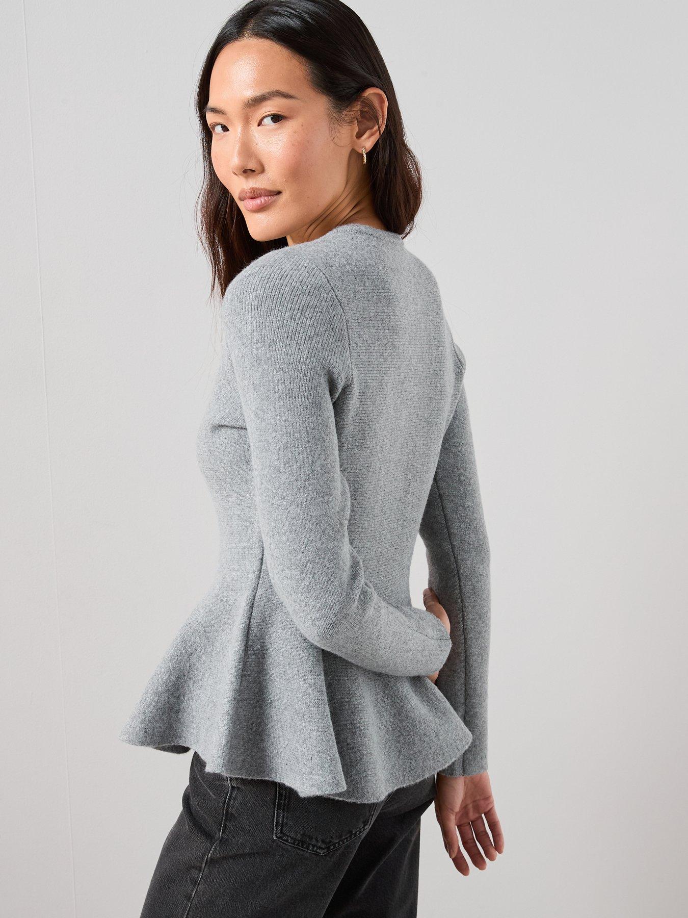 the-very-collection-crew-neck-covered-button-peplum-cardigan-greydetail