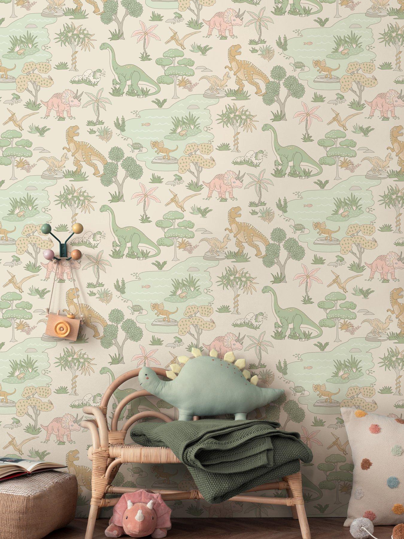 Holden Decor Dino Zoo Wallpaper - Pink/sage