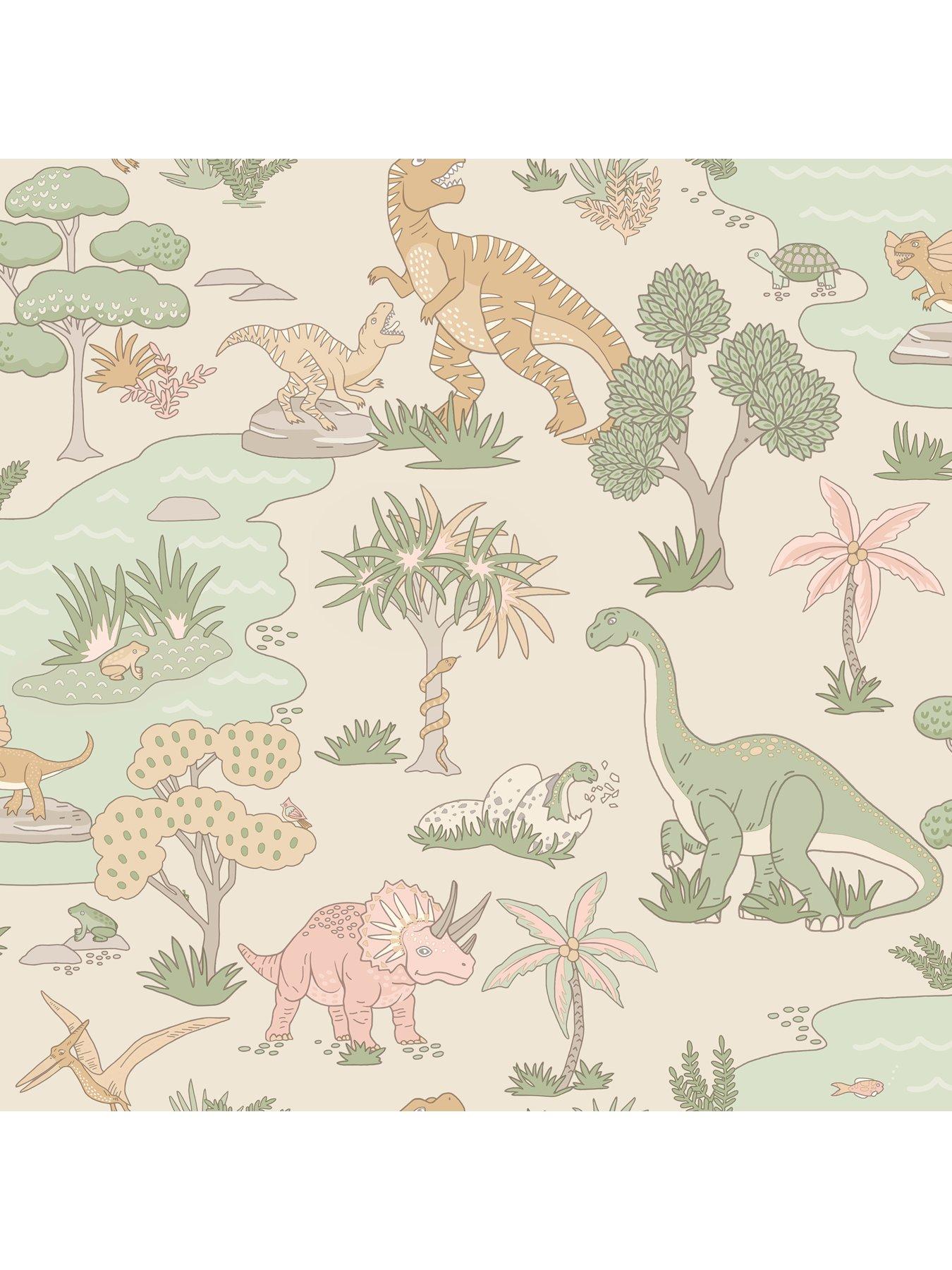 Image 2 of 5 of Holden Decor Dino Zoo Wallpaper - Pink/sage
