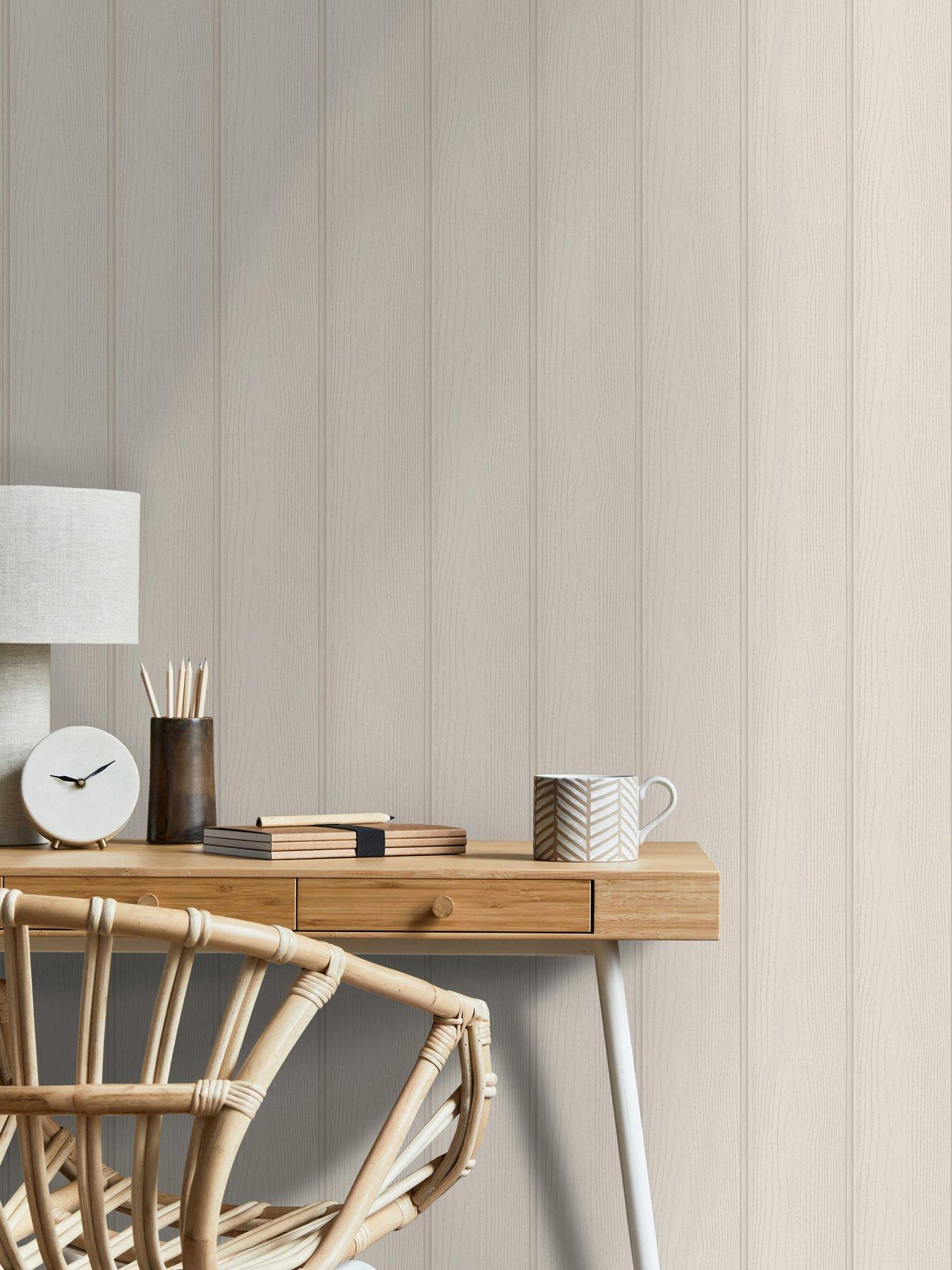 Holden Decor Tongue & Groove Wallpaper - Beige