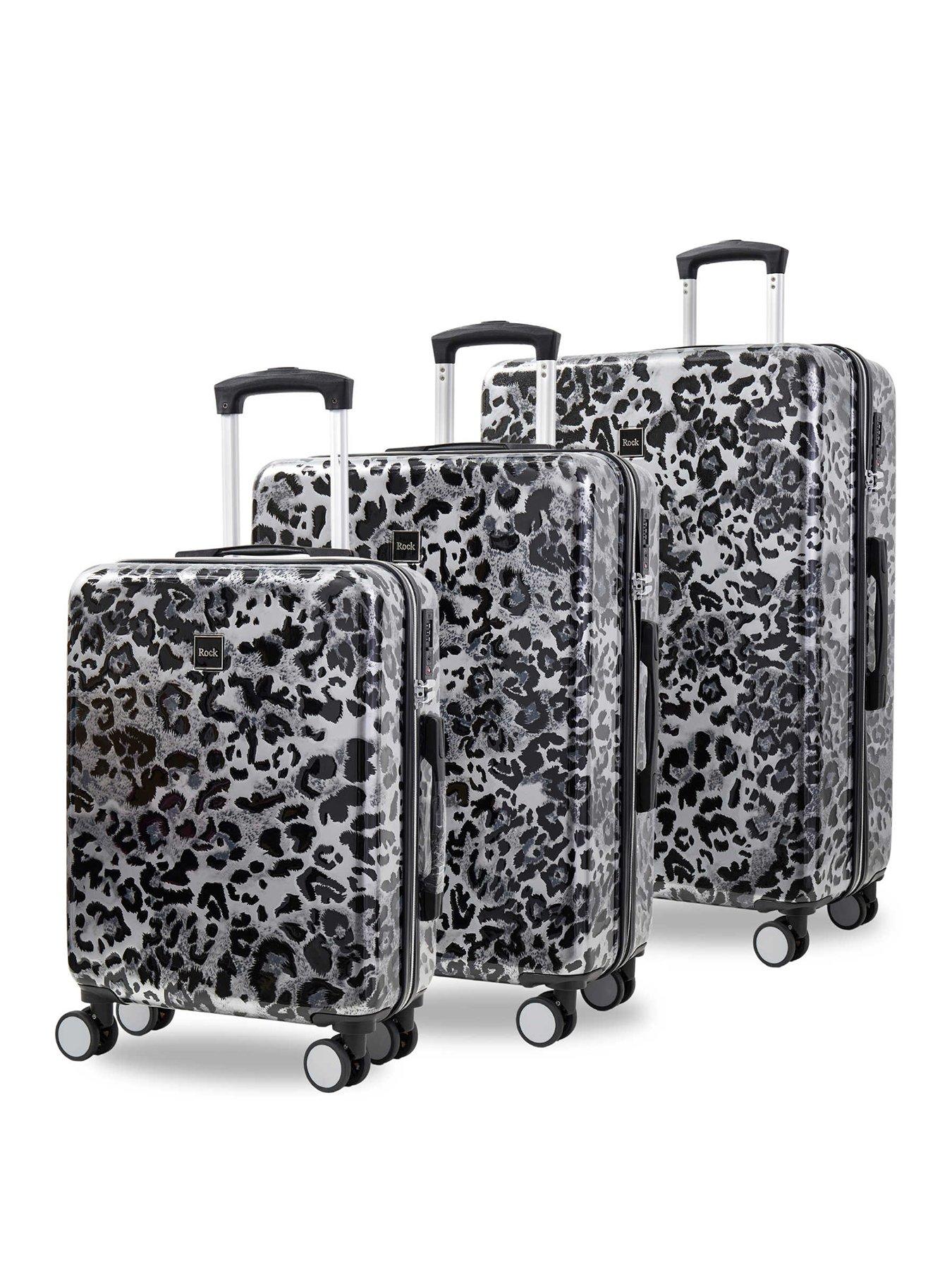 Rock Luggage Savannah Silver Leopard Print Suitcase 3pc Set