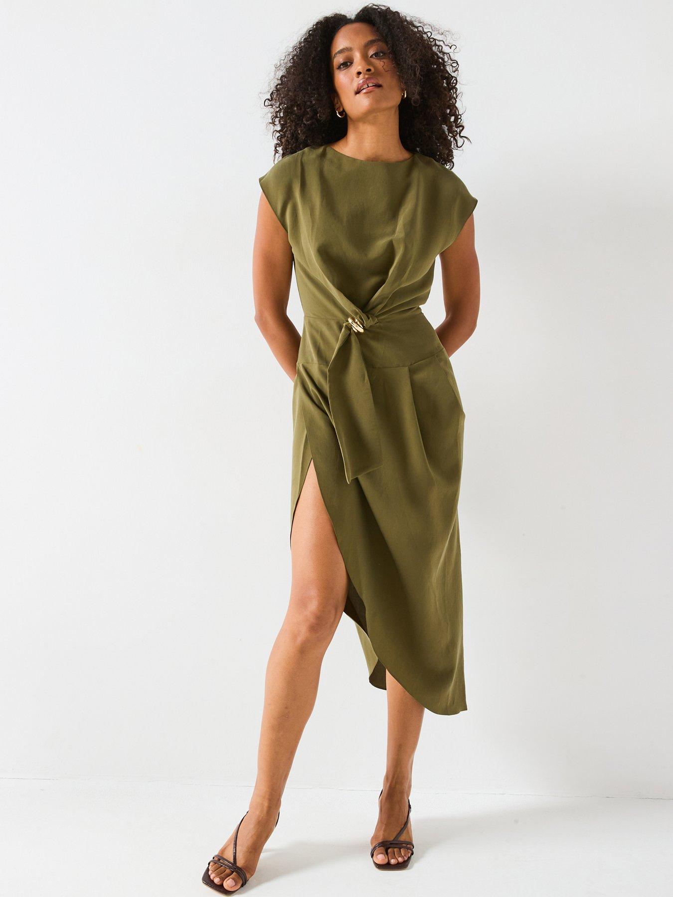 V by Very Gold Trim Midaxi Dress - Khaki