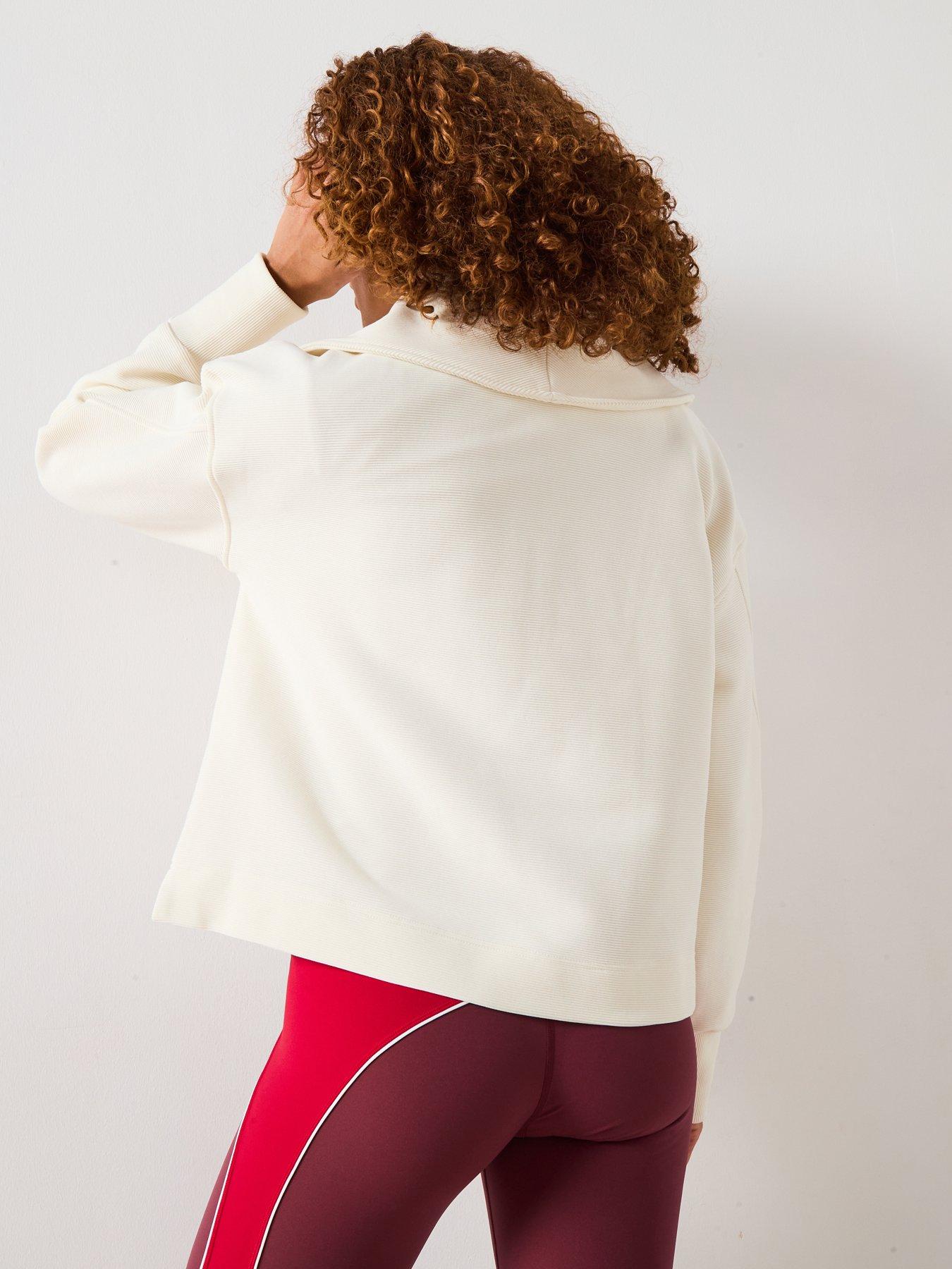 Image 2 of 6 of Sweaty Betty Womens Training Peaceful Rib Half Zip Cropped Sweatshirt - White