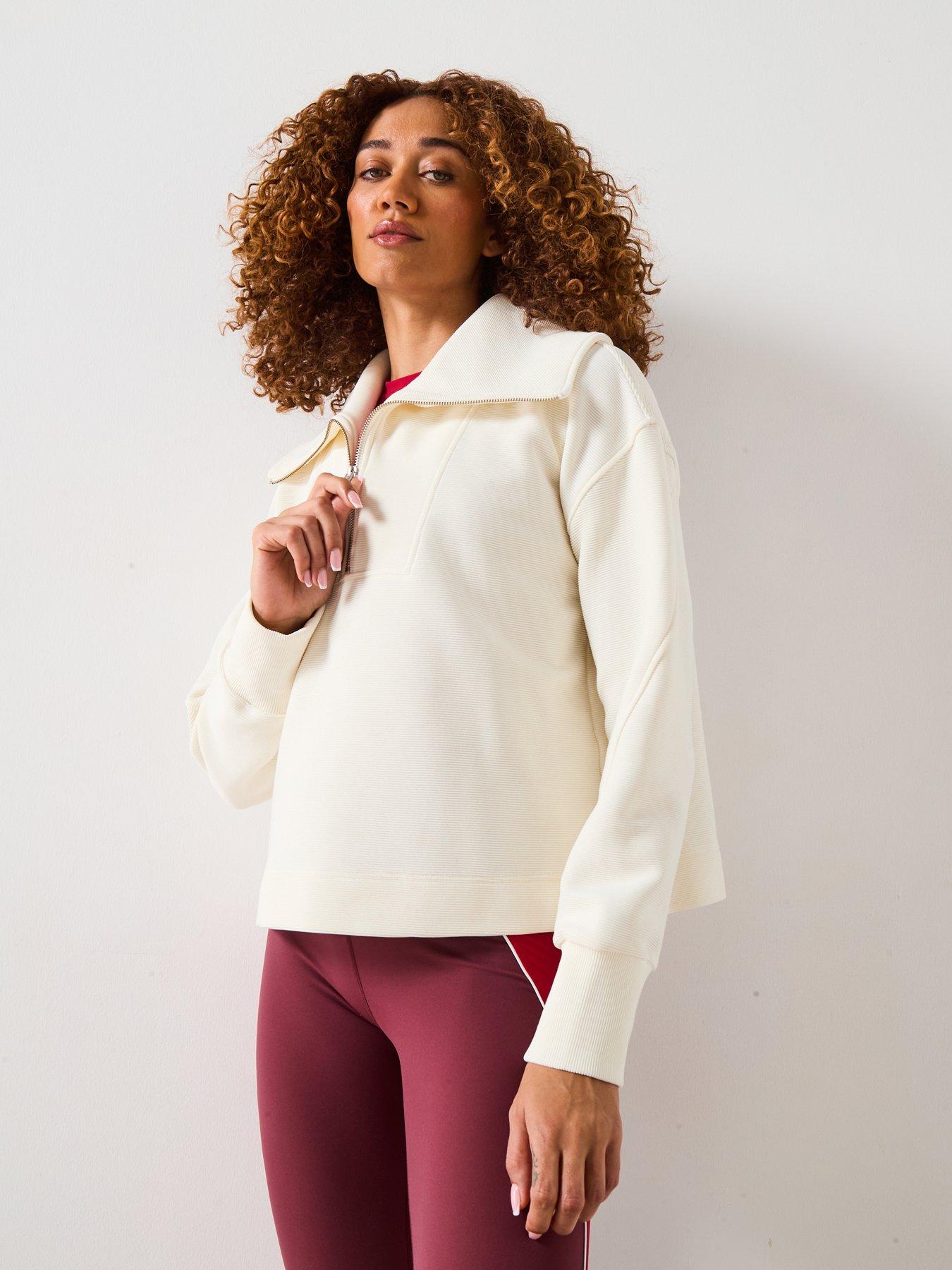 Image 6 of 6 of Sweaty Betty Womens Training Peaceful Rib Half Zip Cropped Sweatshirt - White