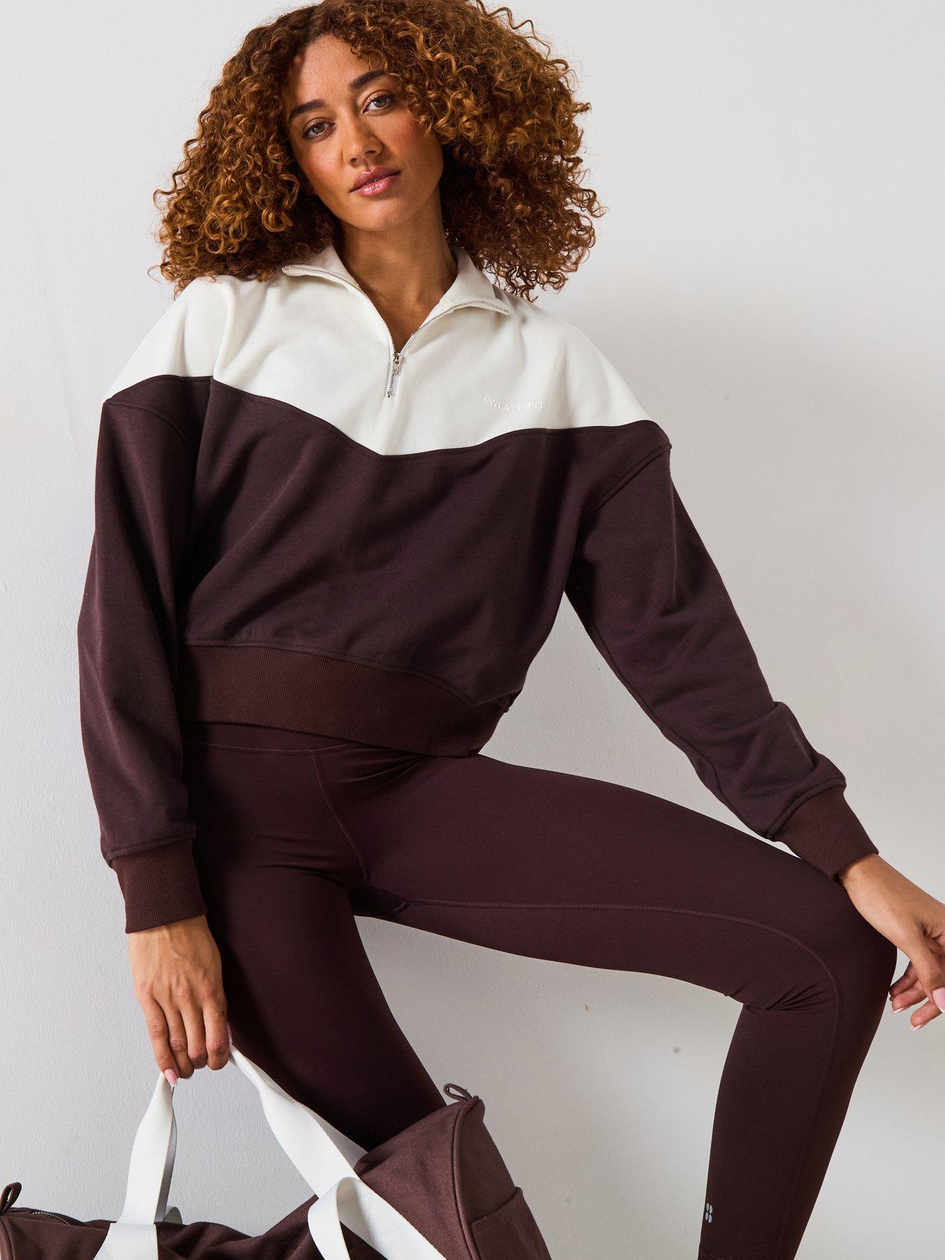 Sweaty Betty Womens Training Revive Crop Half Zip - Brown/White