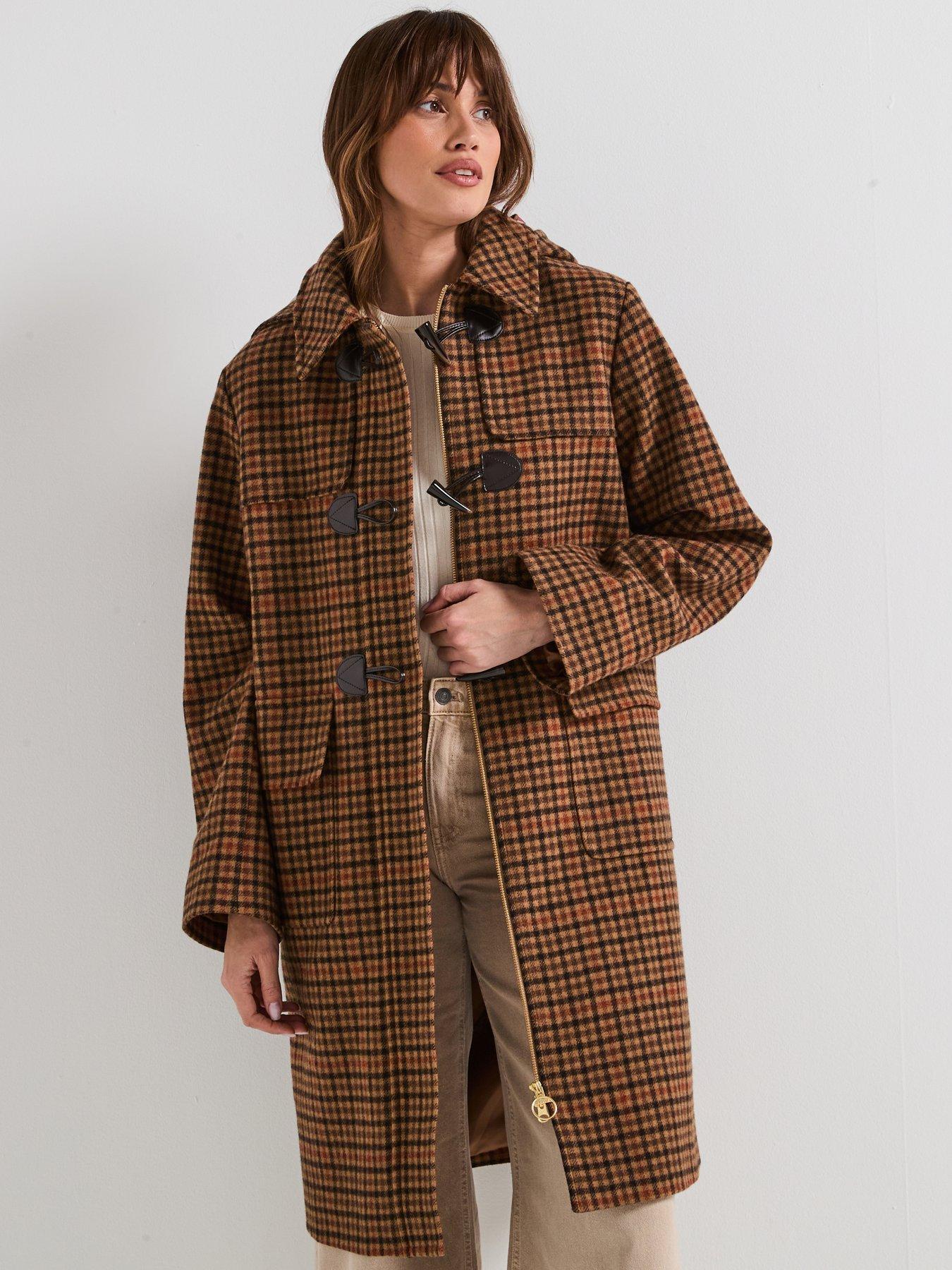 Barbour Melody Check Wool Duffle Coat - Brown | Very Ireland