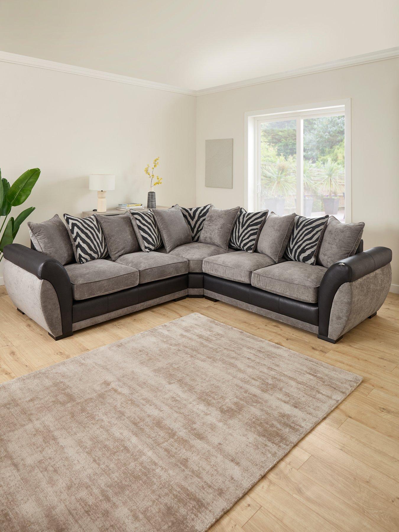 Image 1 of 7 of Very Home Nova Fabric/Faux Leather Corner Group&nbsp;Sofa - Grey/Black