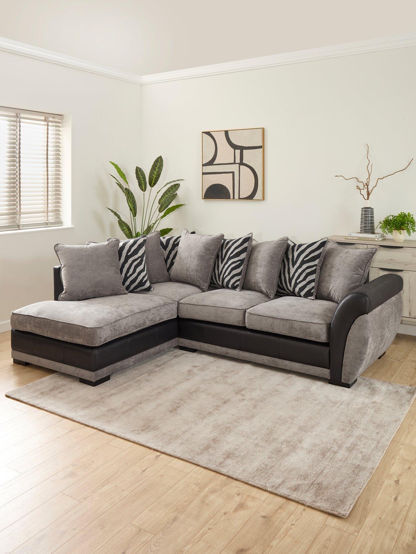 Very Home Nova Fabric/Faux Leather Left Hand Chaise Sofa - Grey/Black