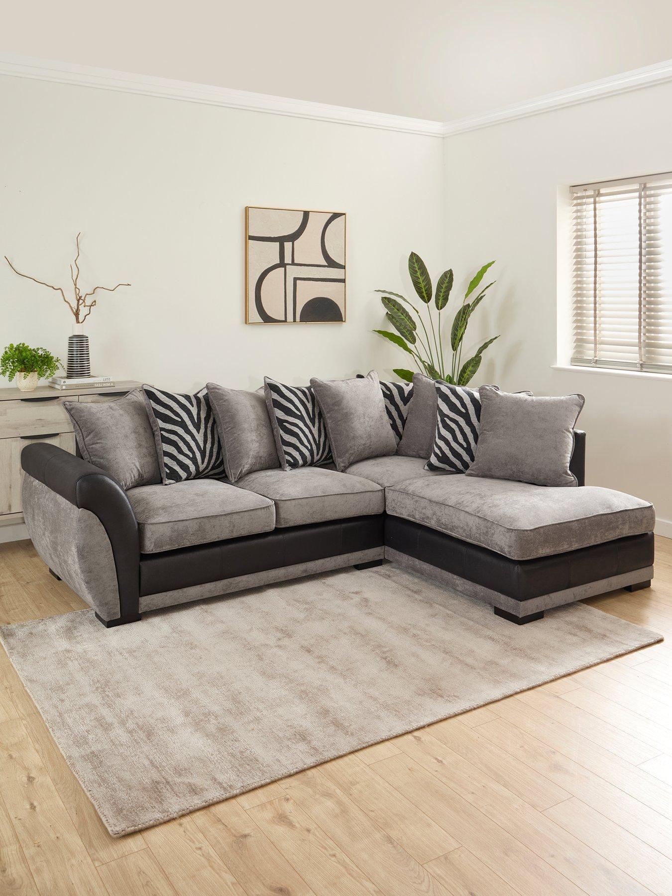 Image 1 of 7 of Very Home Nova Fabric/Faux Leather Right Hand Single&nbsp;Arm Sofa - Grey/Black