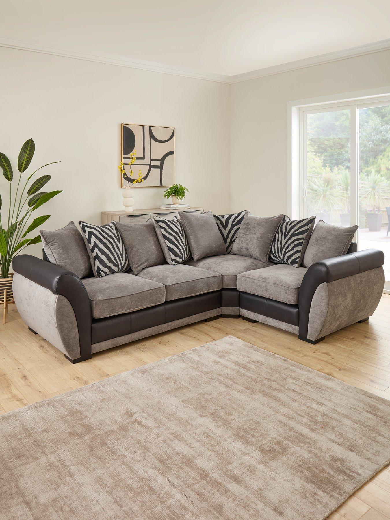 Image 1 of 7 of Very Home Nova Fabric/Faux Leather Right&nbsp;Hand Double Arm Sofa - Grey/Black