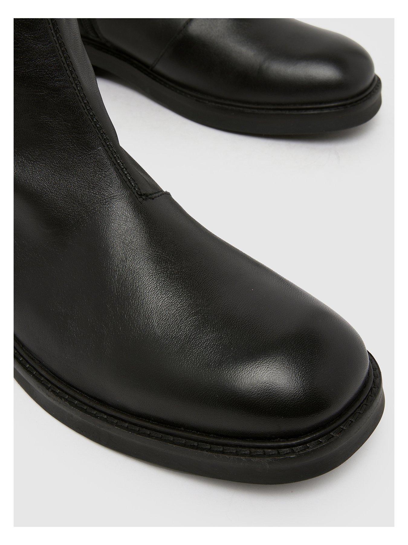 Image 4 of 4 of Schuh Dario Inside Zip Square Toe Leather&nbsp;Boots - Black
