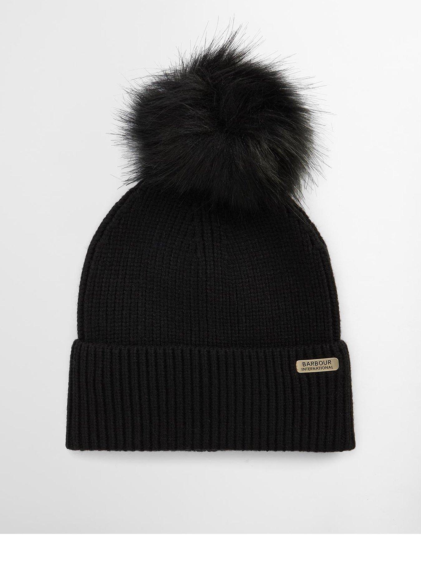 barbour-bintl-mallory-pom-beanie-hat-blackfront
