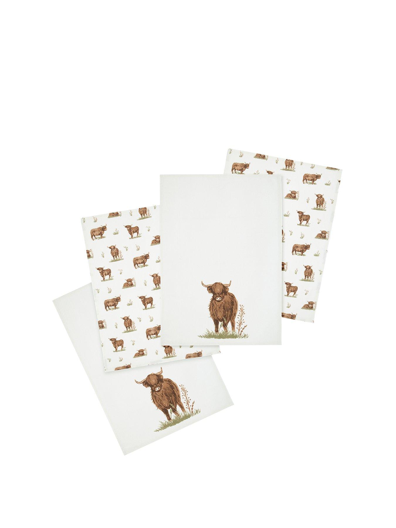 Image 2 of 3 of Catherine Lansfield Angus Highland Cow Tea Towels 4 Pk
