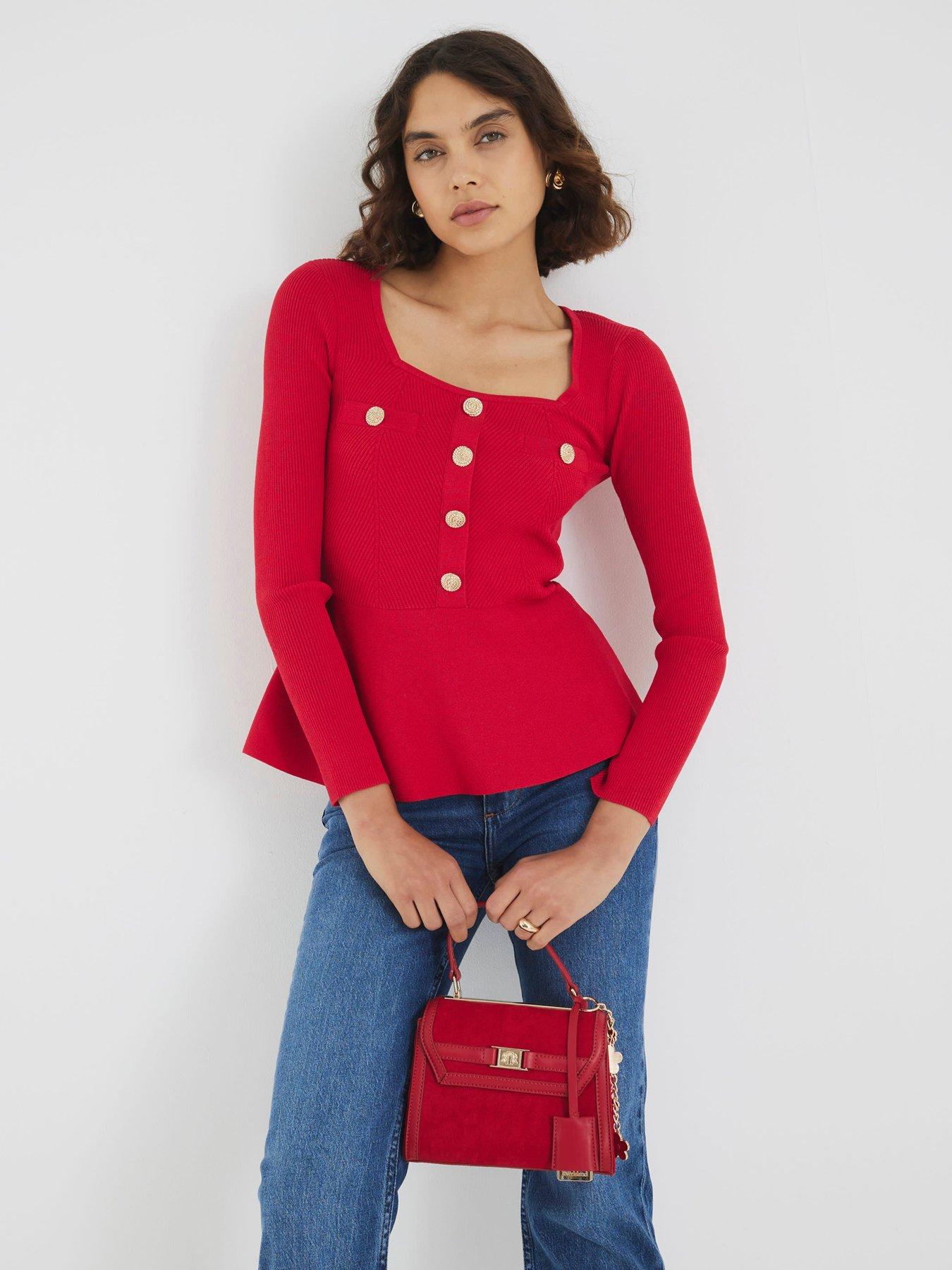 River Island Long Sleeve Peplum Brunch Top - Red